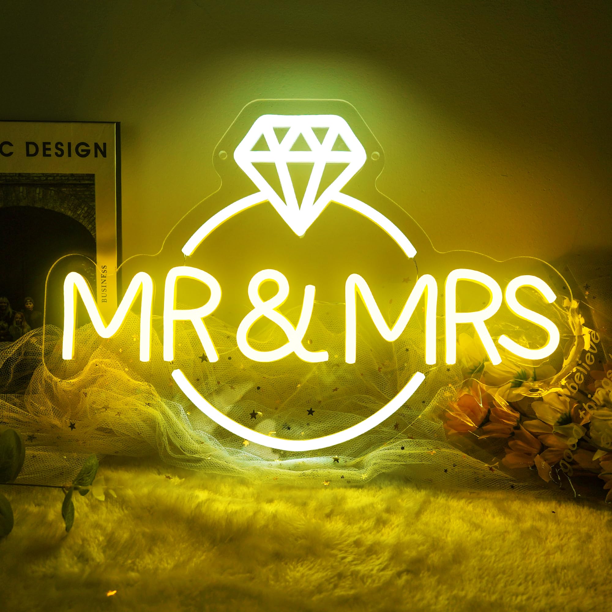 Begooat Mr&Mrs Neon Sign - 10 Levels Dimmable USB Lights for Wall Decoration - Model S - Color: Mr&Mrs