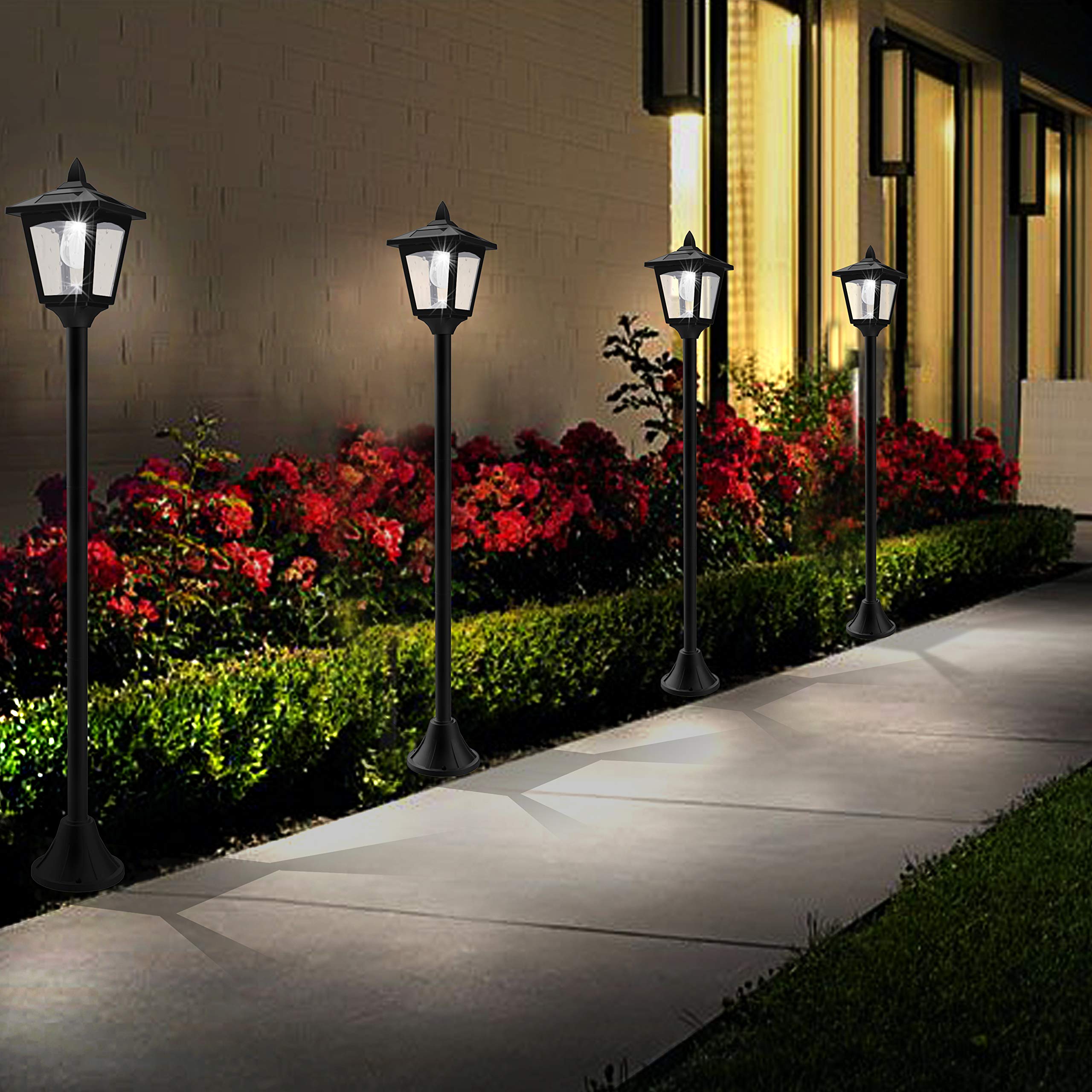 Greluna 40 Inches Mini Solar Lamp Post Lights Outdoor, Solar Powered Vintage Street Lights for Lawn, Pathway, Driveway, Front/Ba