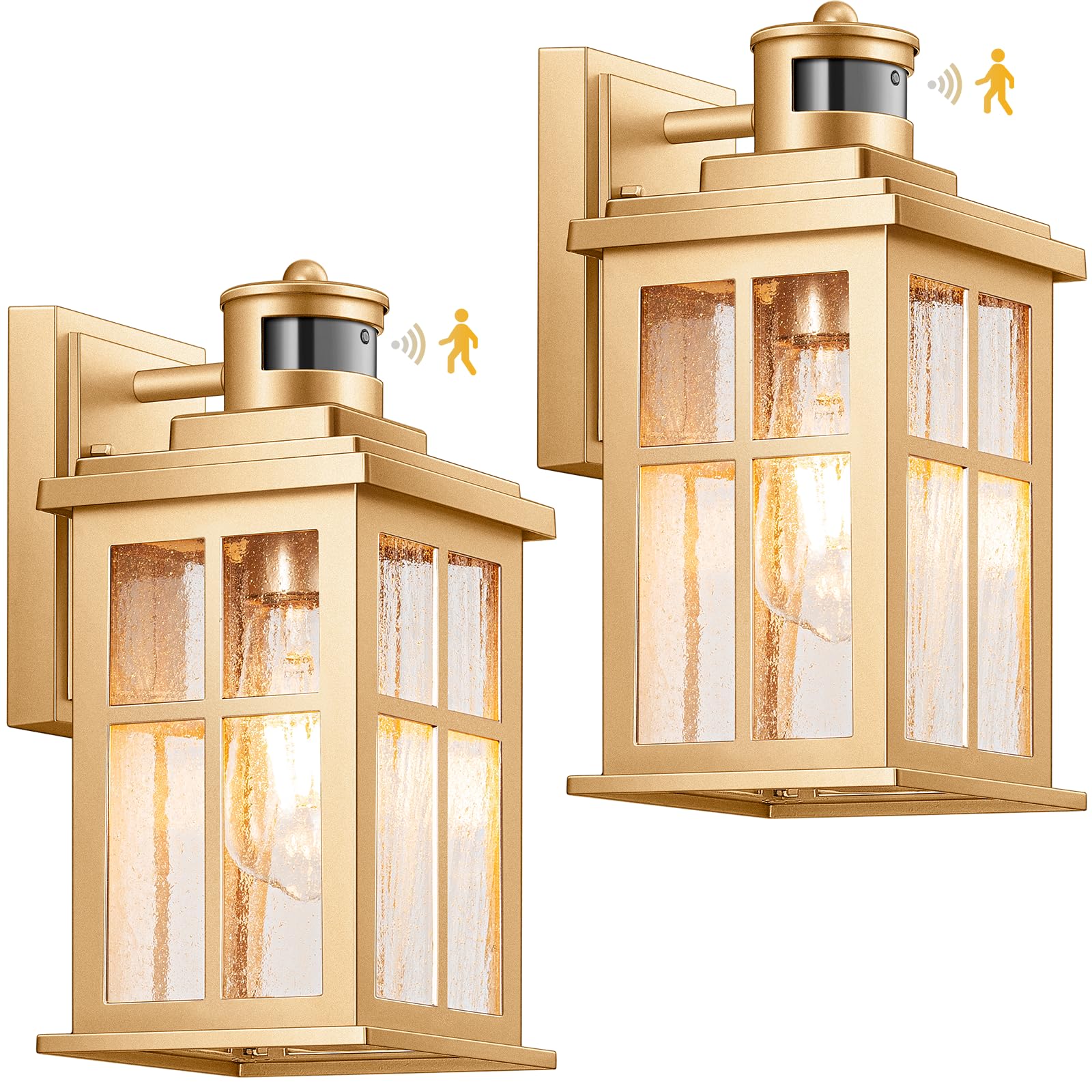 VIANIS 2 Pack Motion Sensor Outdoor Wall Lights, Modern Gold Exterior Garage Lighting Fixtures Wall Mount for House, Anti-Rust W