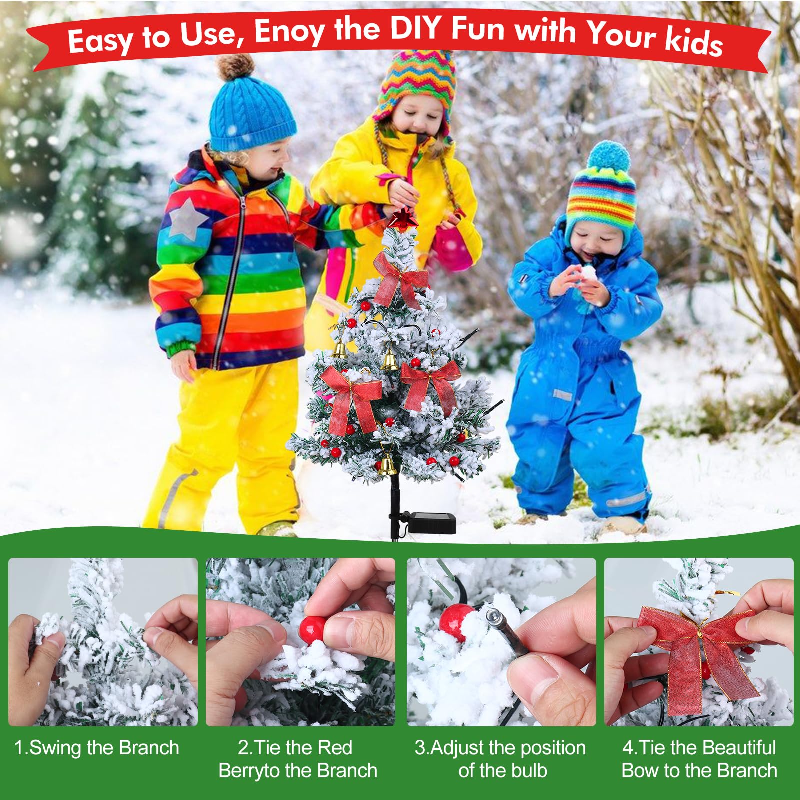 Solar Christmas Trees Decorations, 2 Pack Solar Powered Xmas Tree Lights, Pathway Lights With Multi-Color Lights Waterproof For