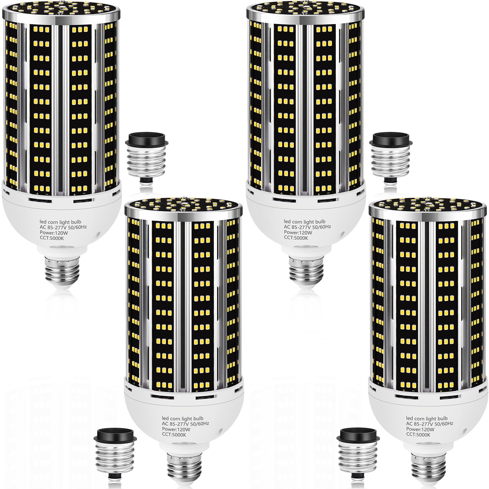 4 pack 120W LED Corn Light Bulb(1200W Equivalent )  Commercial Grade DayLight 5000K E26/E39 15900LM Medium Mogul Base LED Lamp Large Area Lights For Outdoor Indoor Garage Warehouse Factory Bay Light