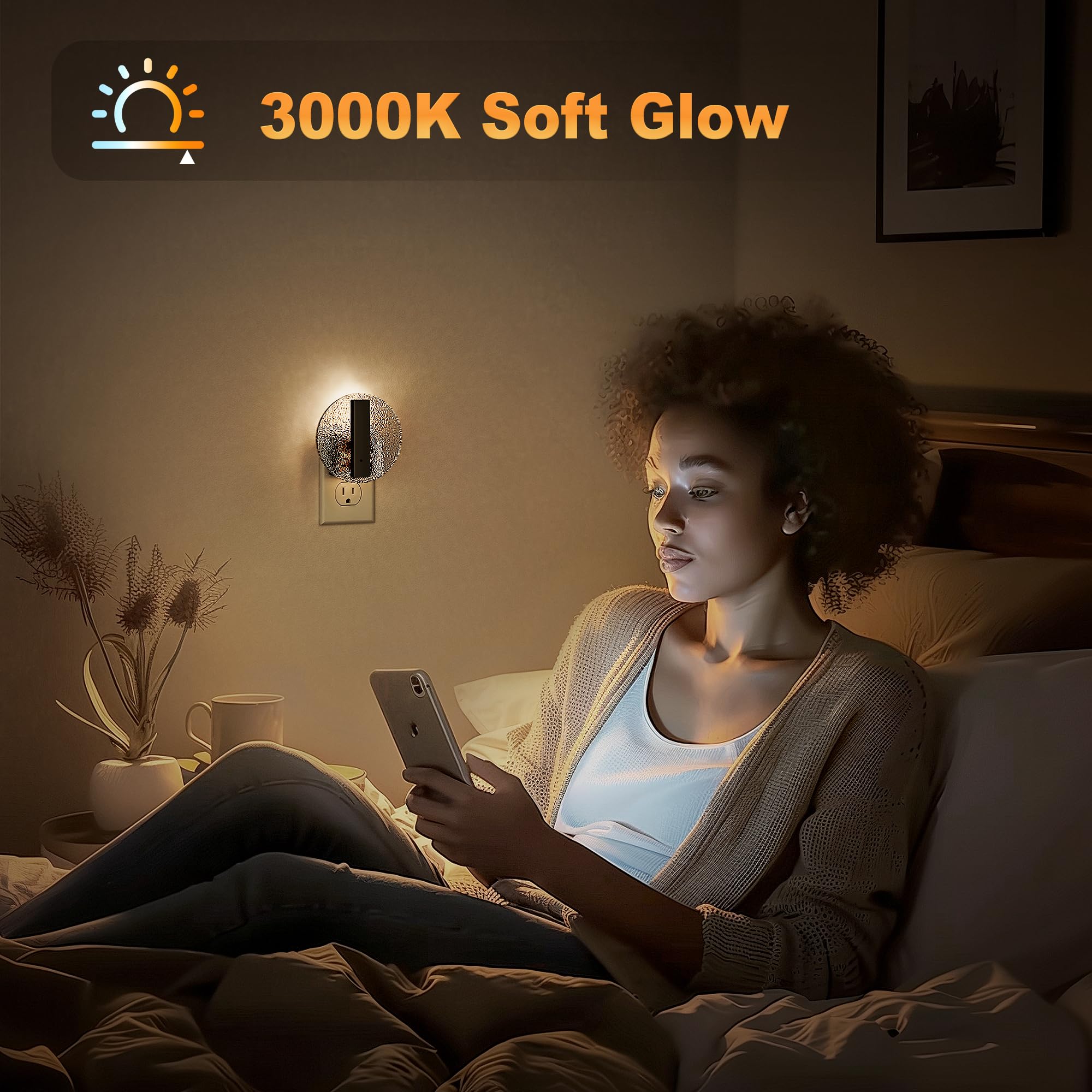 Jandcase Night Light, Led Night Lights Plug Into Wall, 3000K Warm White Nightlight With Dusk To Dawn Light Sensor, 0-100Lm Adjus
