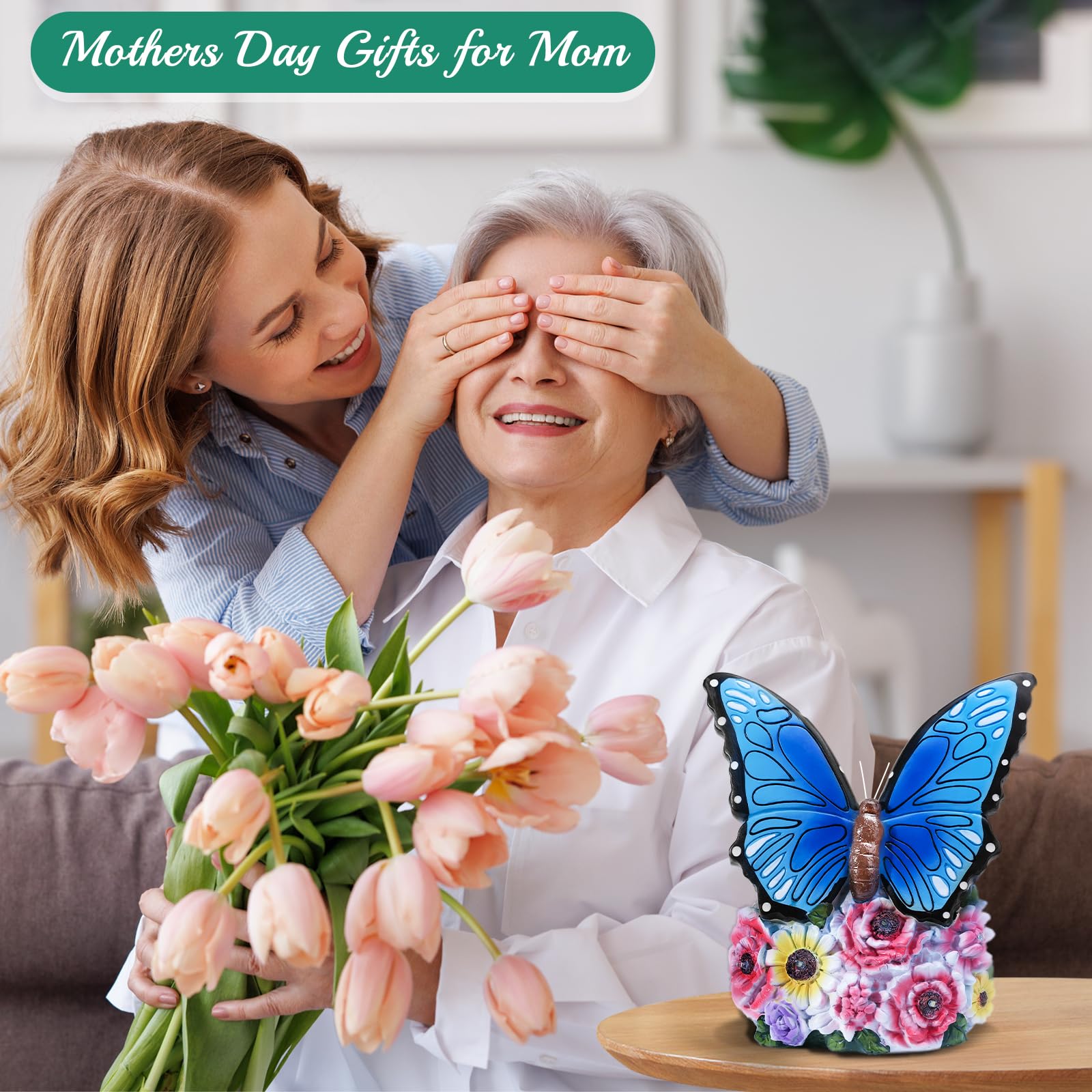 Linkax Mothers Day Mom Gifts For Mothers Wife Daughter, Solar Butterfly Lights Garden Decor, Outdoor Statues For Outside Yard Pa