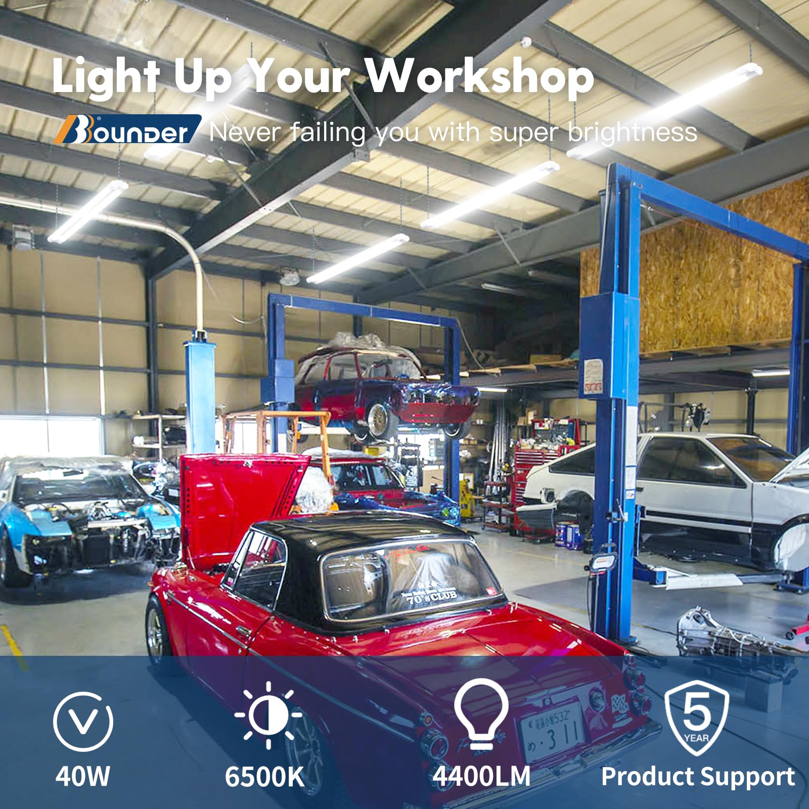 Bbounder 12 Pack Linkable Led Utility Shop Light, 4400 Lm, 6500K Cool Daylight, 4 Ft, 48 Inch Integrated Fixture For Garage, 40W