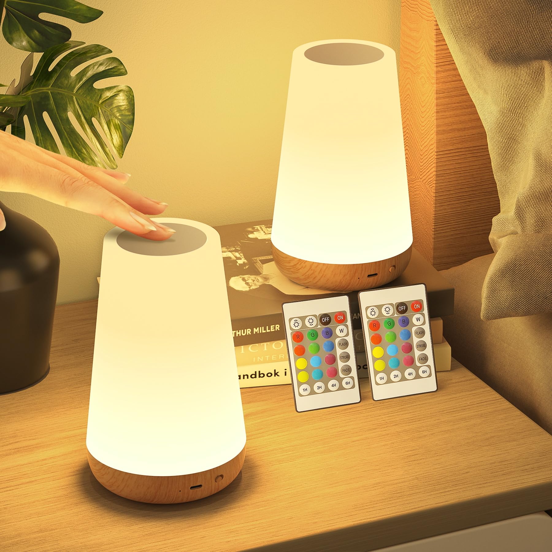 Bonsery Night Light for Kids Set of 2  Rechargeable Lamp for Nursery with Timer & Memory  Dimmable Touch Lamp with Remote  Warm Night Lamp with 5 Brightness & 13 RGB Color for Baby For Mature Users Gift