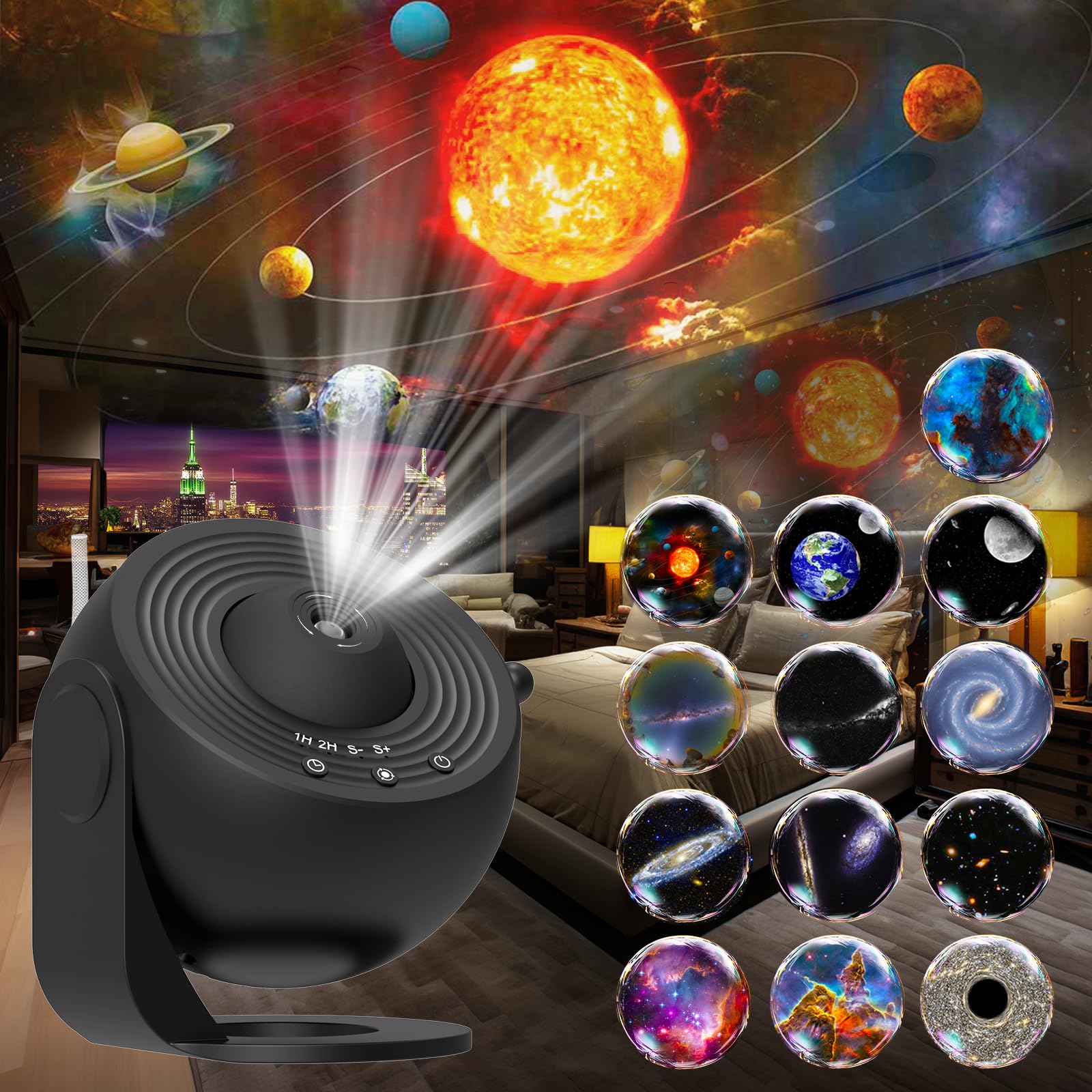FlyLily Galaxy Projector, 13 in 1 HD Planetarium Star Projector for Bedroom, 360 Rotating Star Projector Light with Adjustable K