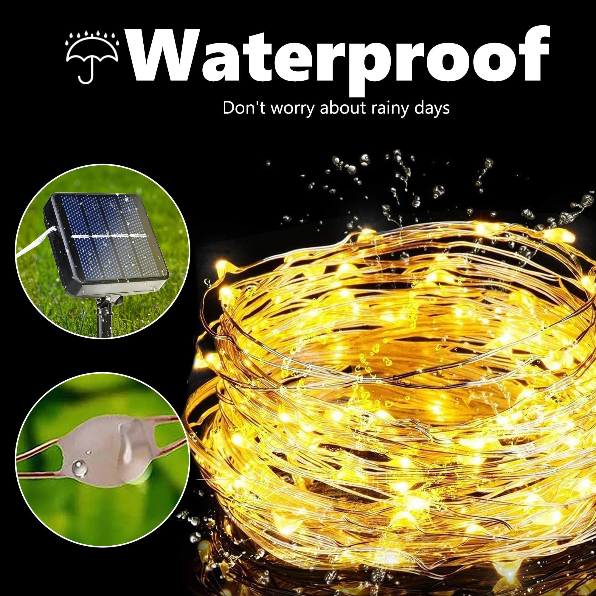 Joomer Solar Fairy Lights 320LED 104FT Waterproof 8 Modes Outdoor Decoration Warm White SSM0080-S-2V