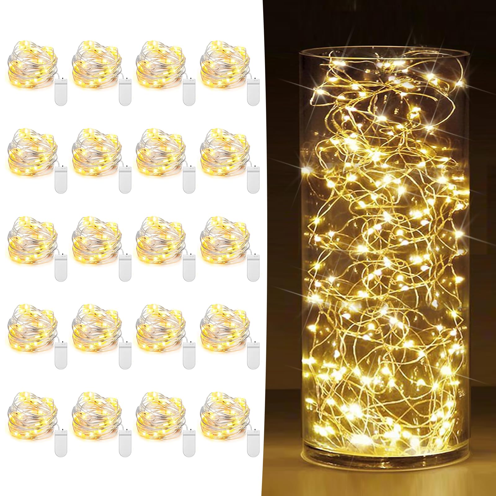 20 Pack Fairy Lights Battery Operated 7ft 20 LED Mini String Lights Twinkle Lights Silver Wire Firefly Starry Lights for Mason Jars Wedding Party Christmas Centerpiece Table Decorations  Warm White