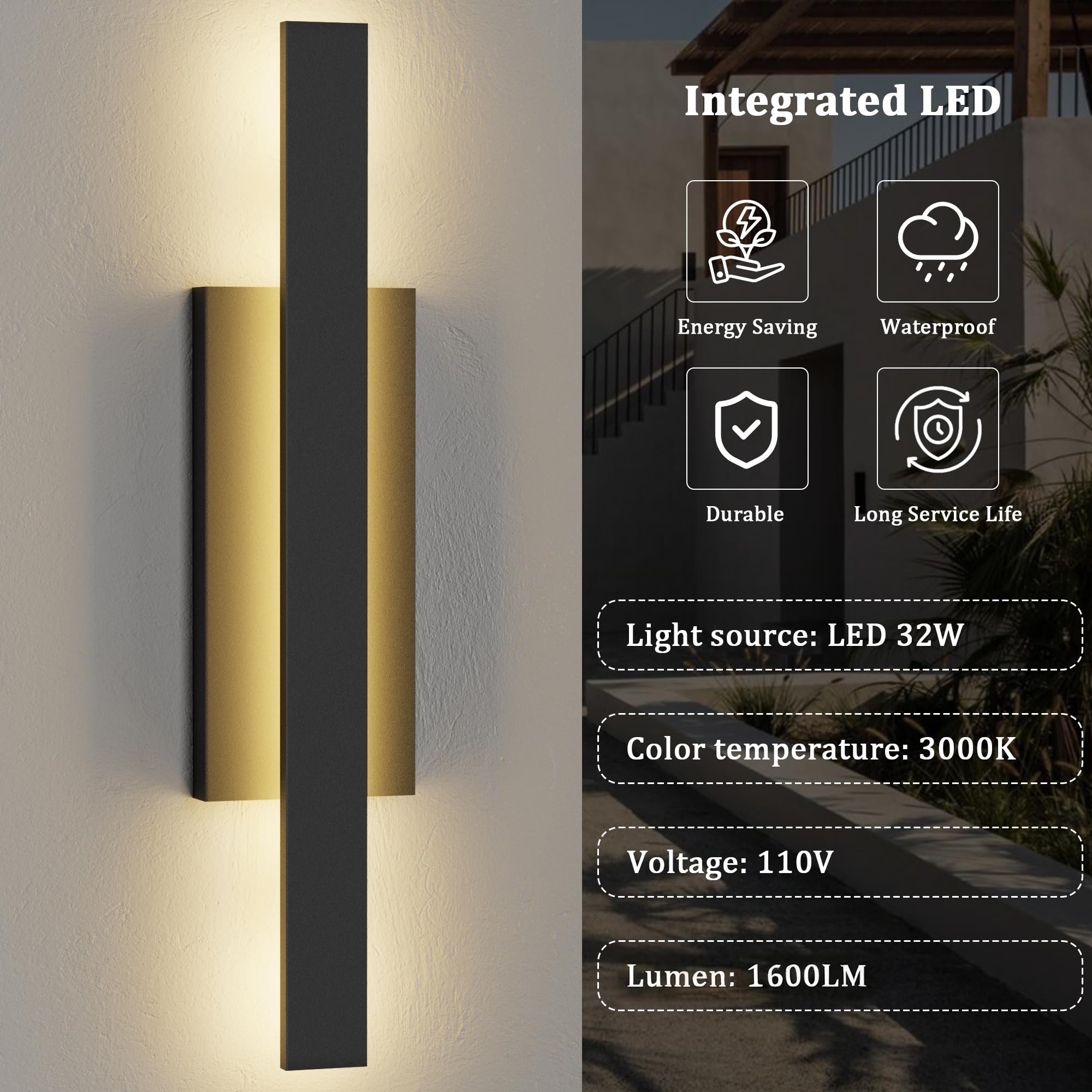 Lamqee 31 Inch Aluminum Long Outdoor Wall Lights  3000K 1600Lm 32W Led Modern Exterior Lighting Fixtures  Ip65 Waterproof Matte Black Linear Outside Sconce Wall Mount For House Porch Patio Garage Door