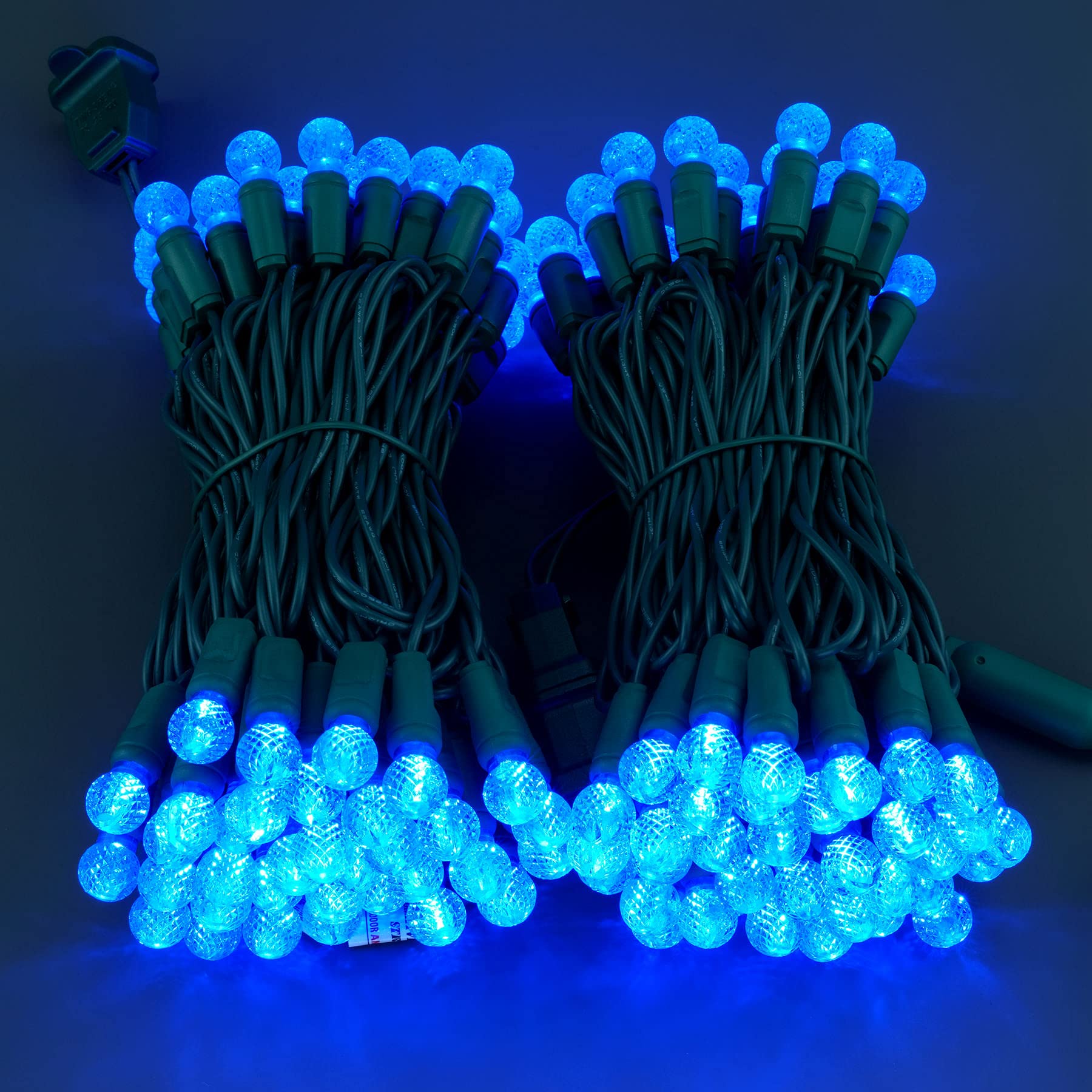 Yuletime Blue One-Piece G12 Led Christmas Lights, Total 48 Feet 140 Count 2 Strands 24Ft 70Ct Waterproof Raspberry String Light