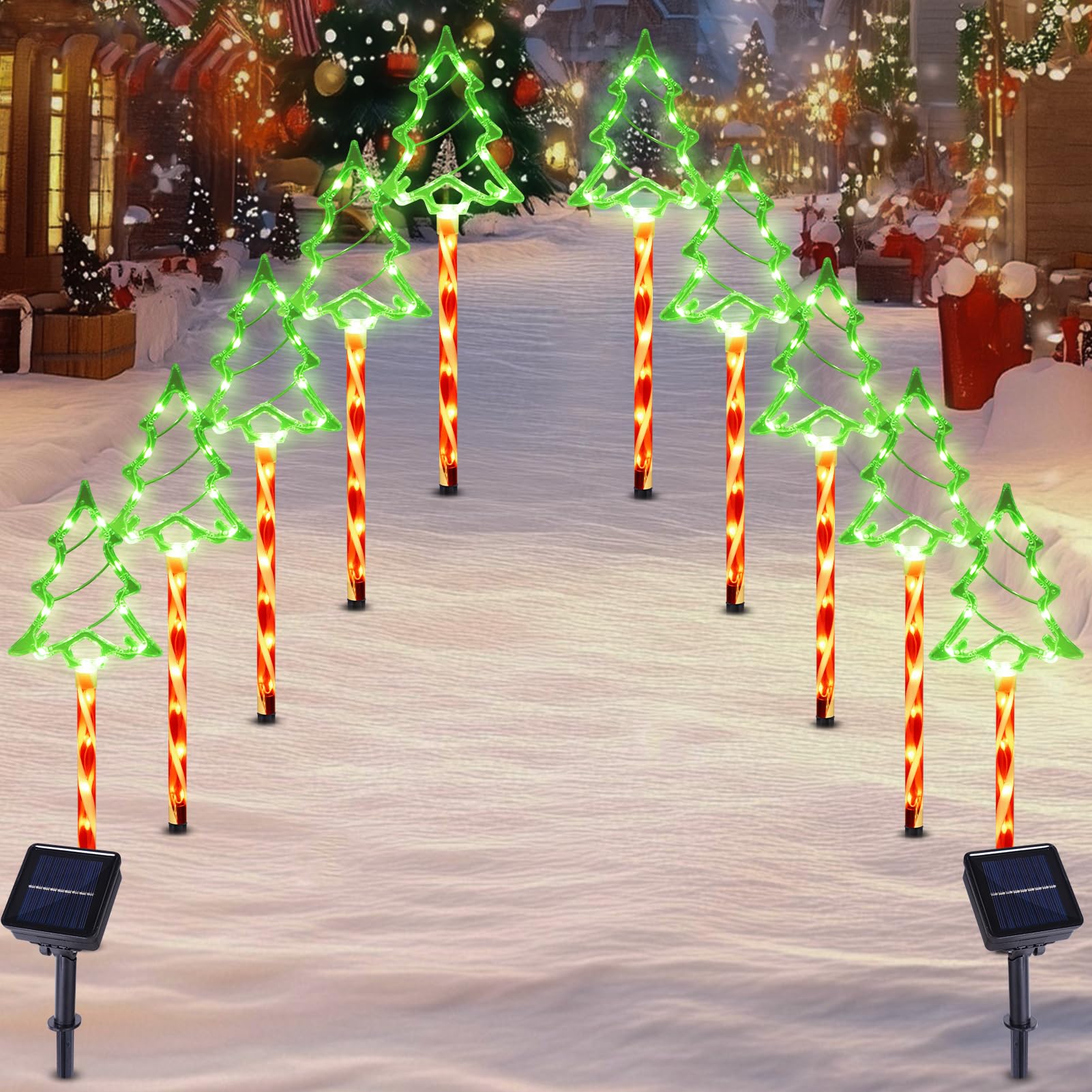 Christmas Solar Pathway Lights Outdoor Decorations  8 Modes Xmas Tree Candy Lights Waterproof Led Garden Stake Light For Walkway Yard Lawn Porch Holiday Decor 10-Pack (Red Tube Tree  10 Pack)