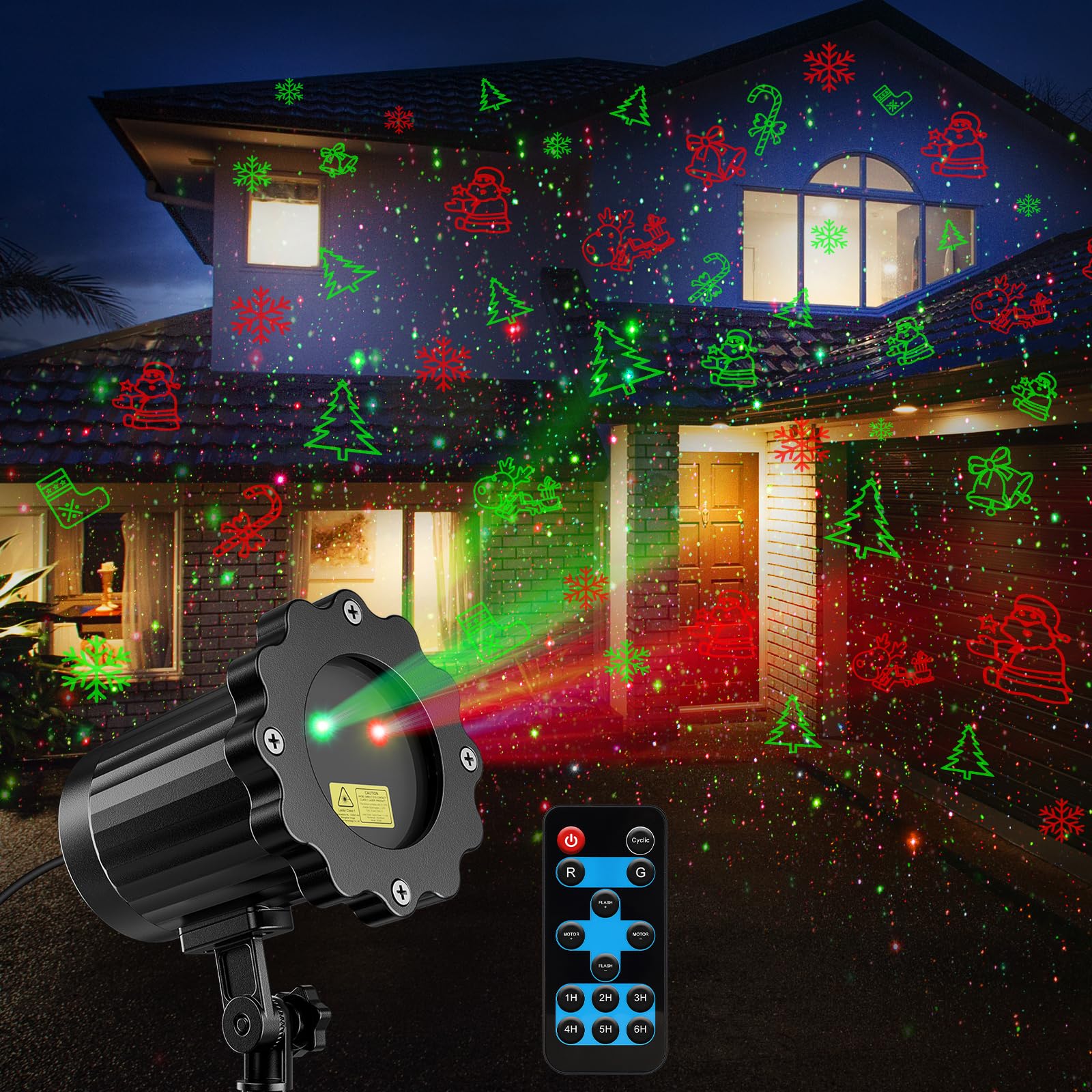 Brighter Laser Christmas Decorations Lights Projector Outdoor, 2 Colors 8 Patterns Christmas Light Show, Holiday Projector for O