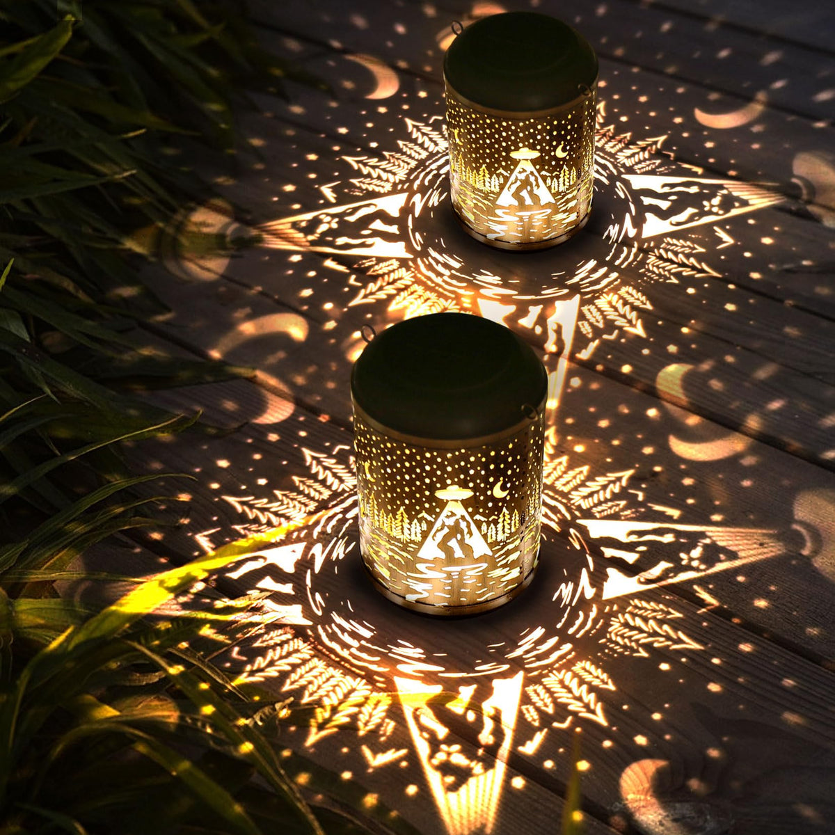 Bigfoot 2 Pack Solar Lanterns Outdoor Waterproof Hanging Lights Ufo Sasquatch Gifts For Men Women Metal Decorative Led Lanterns