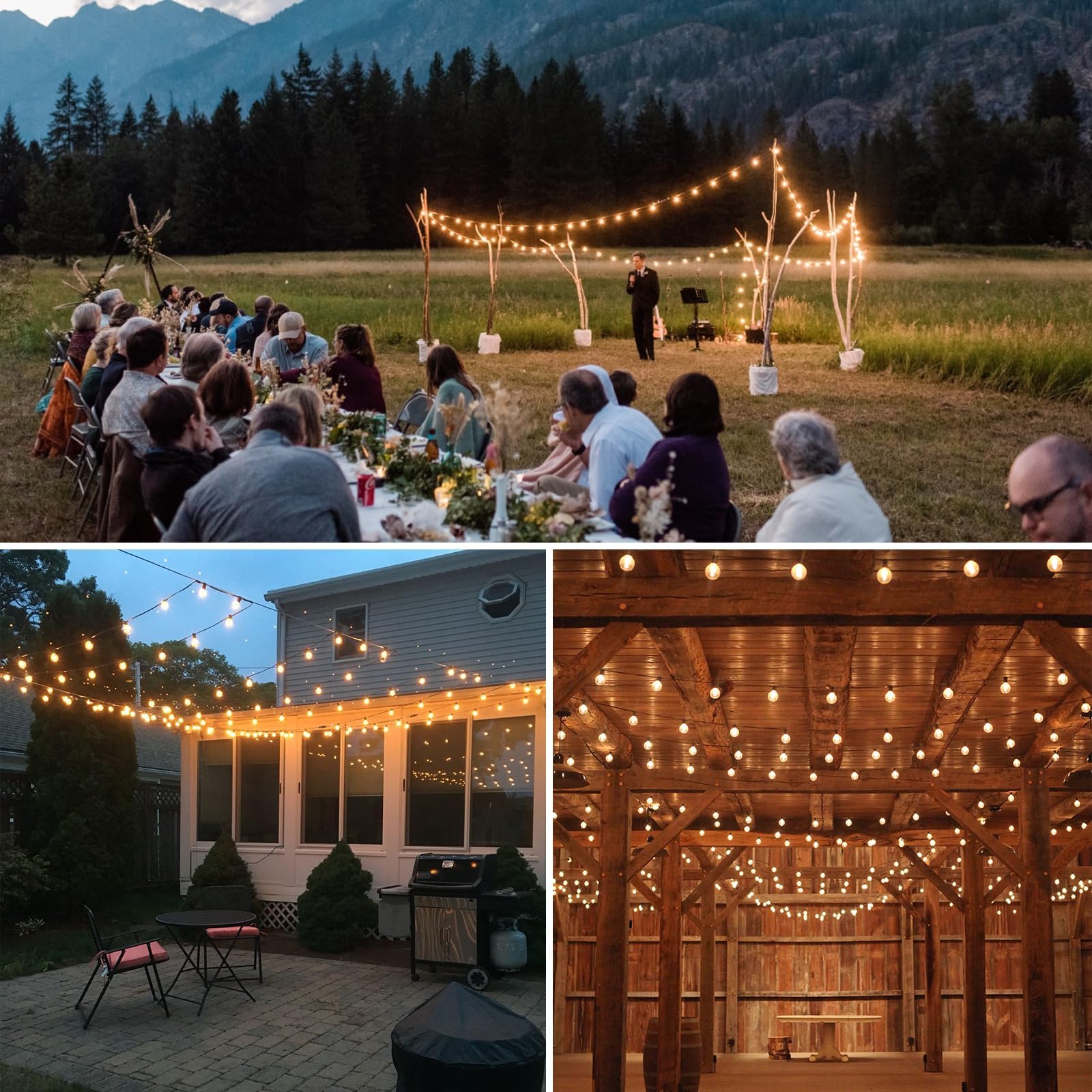 Meidaoduo 200 FT Outdoor String Lights, Waterproof A39 Shatterproof Warm Lights for Patio, 2200K, Model US200100-TX20B0-A39R122
