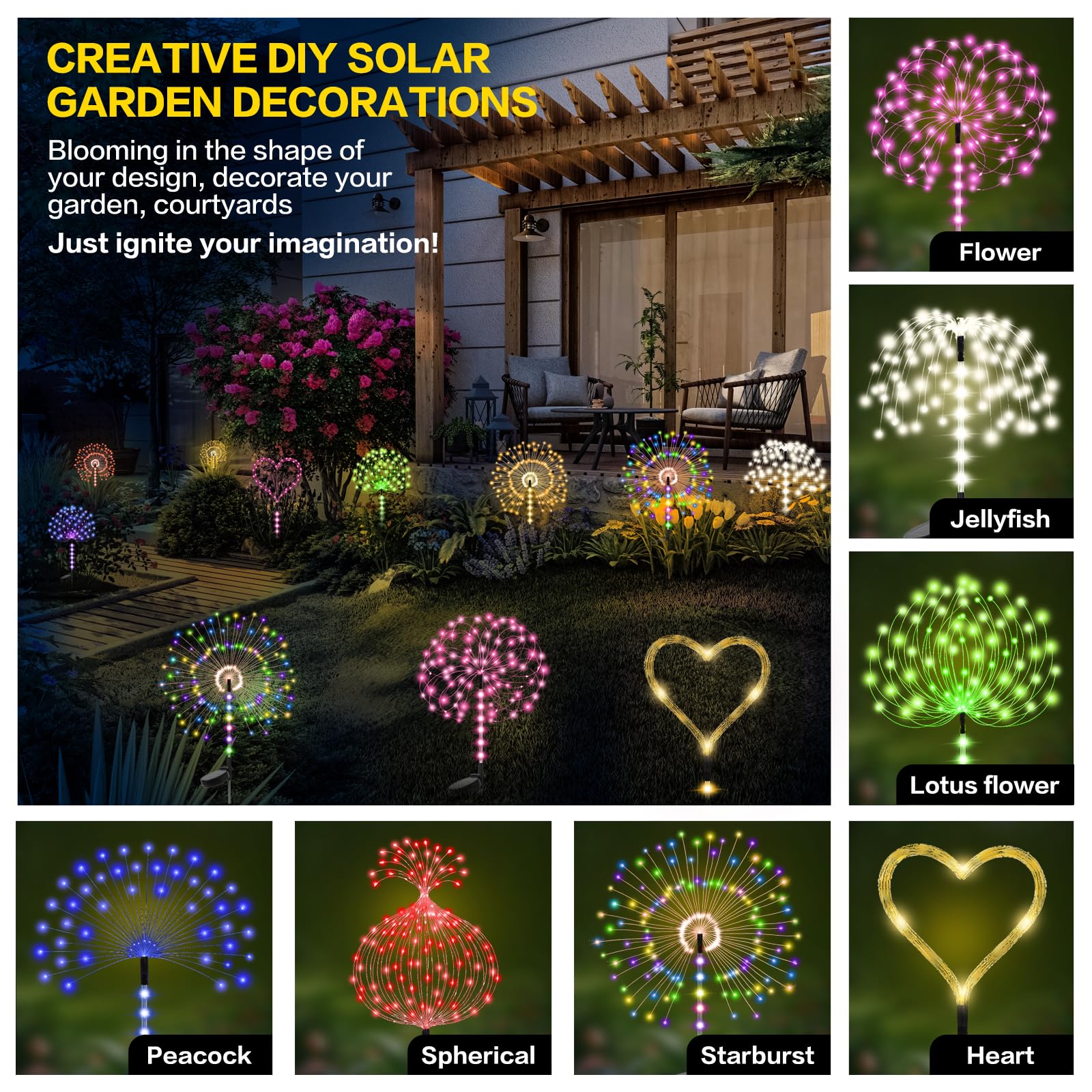 Garden Decor Solar Lights Outdoor 155Led 8 Lighting Modes Pole Light Waterproof White Solar Garden Lights For Christmas  Halloween Decoration Yard  Patio  Porch Flower Pot Pathway (2Pack)