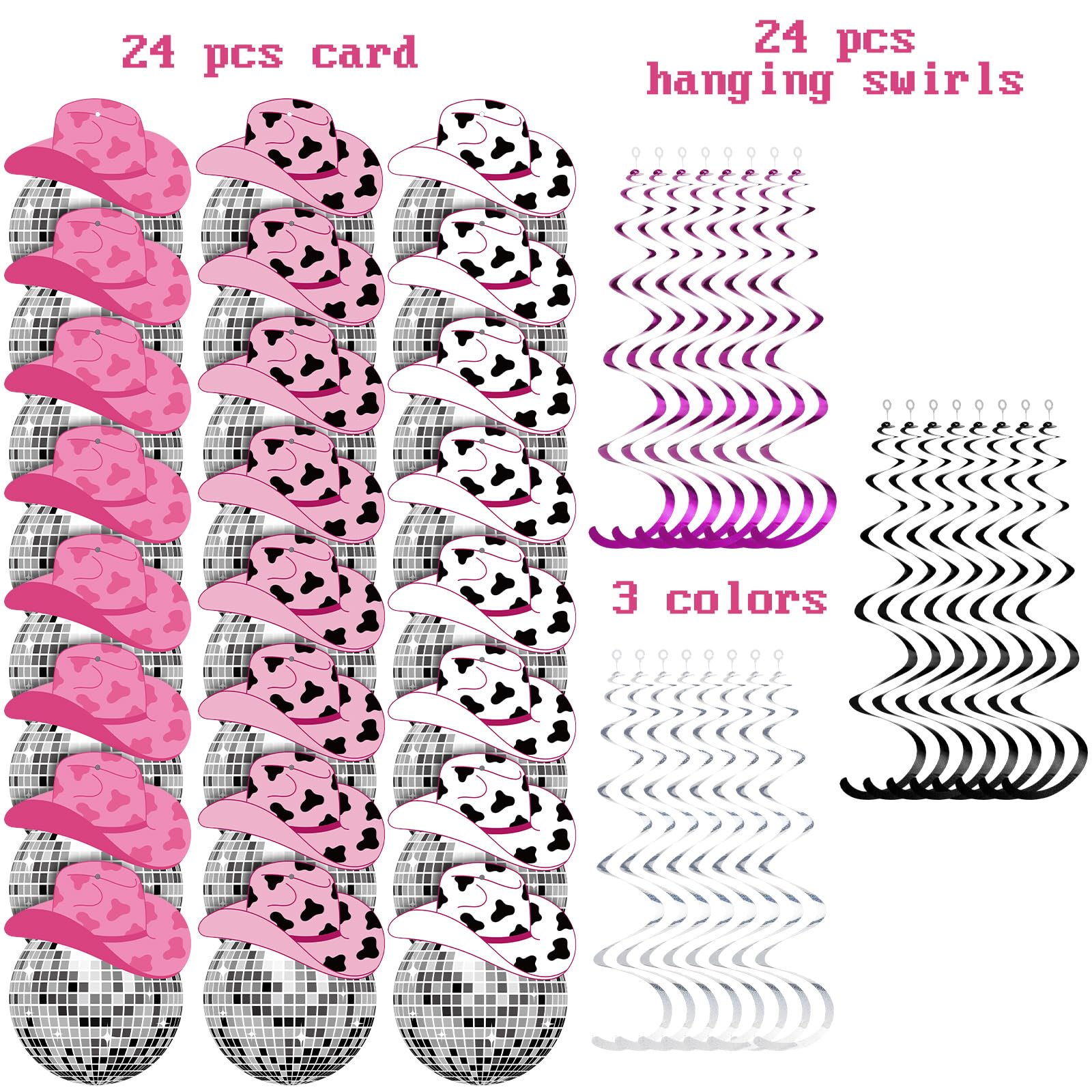 Barydat 48 Pcs Disco Cowgirl Party Decorations Disco Ball Cowgirl Hat Hanging Swirls Disco Cowgirl Ceiling Decoration For Retro Disco Western Cowgirl Birthday Party Favors Supplies (Vivid Color)