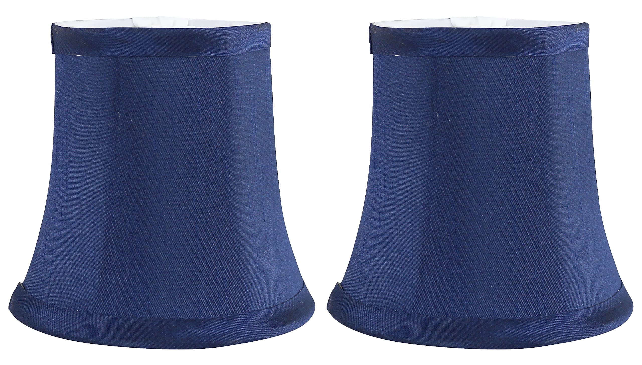 MERIVILLE Set of 2 Blue Faux Silk Chandelier Lamp Shades, Softback Bell Shape, Clip-On Fitter, 3.5in x 5in x 4.75in