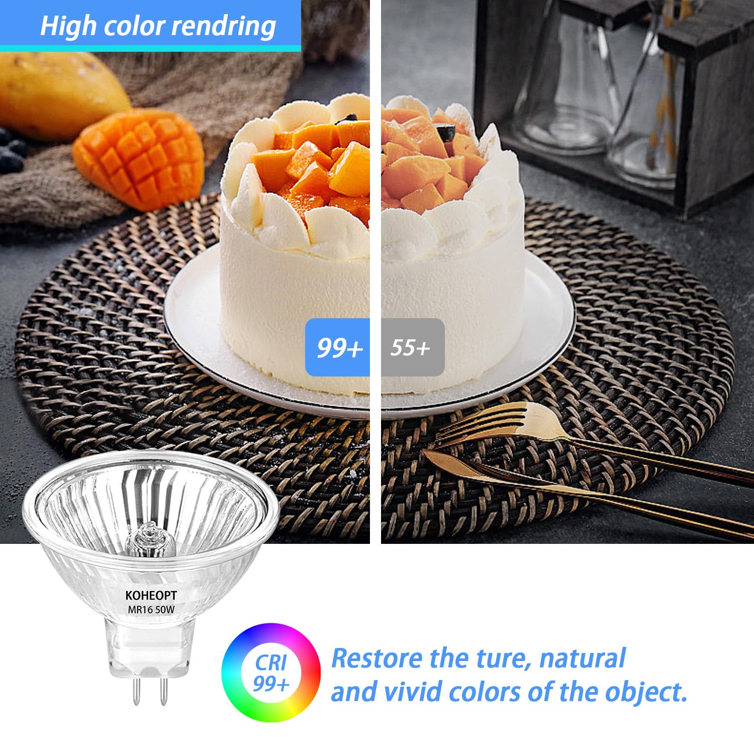 Koheopt Mr16 20W Halogen Light Bulbs 2 Pin,12V Durable 4 Packs High Output Gu5.3 Base For Landscape Lights, Track Lights, Desk L