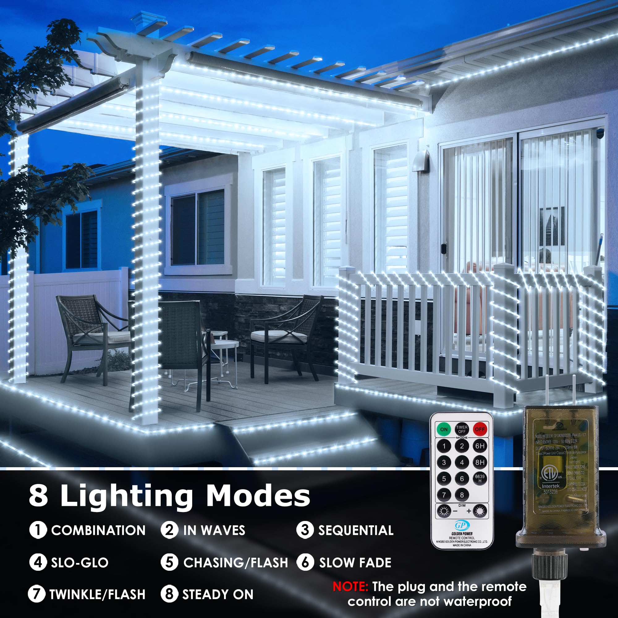OMIKA Connectable 66ft 800 LED Rope Lights Outdoor, Cool White, Waterproof, Model DY-OA08-20