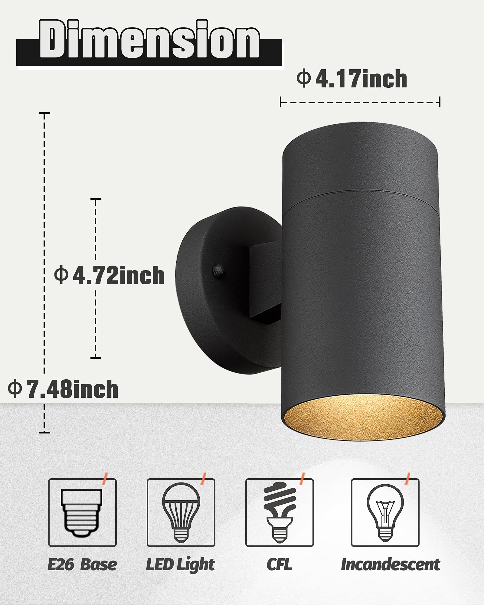Ken & Ricky Outdoor Wall Sconce, Matte Black Aluminum, 2 Pack, Model KR3309-W-2PK-A, Exterior Light Fixtures for Porch & Patio