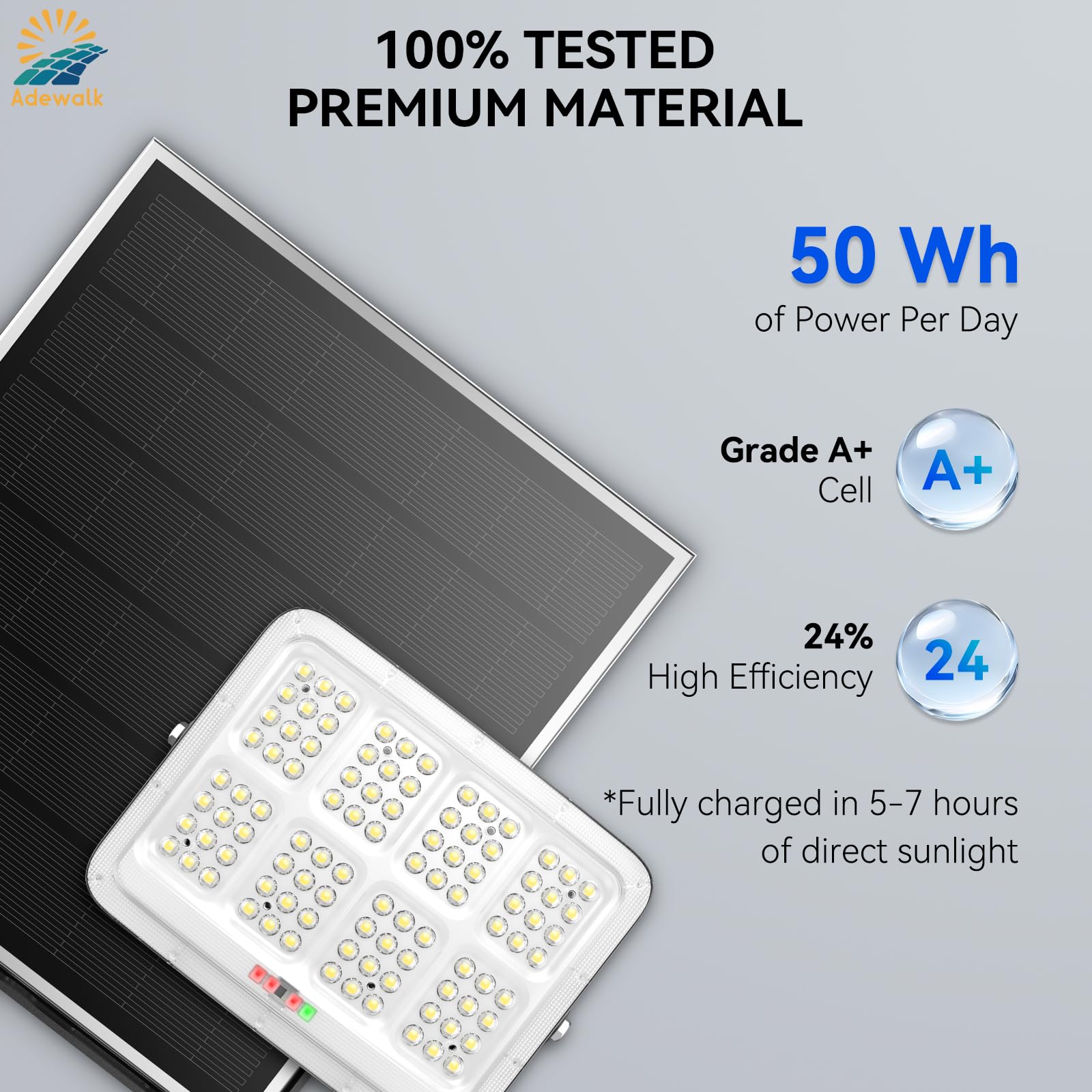 Adewalk Solar Flood Lights Outdoor, 6500K, Motion Sensor, Waterproof, Black, Model XQ, 2500W, 1 Pack