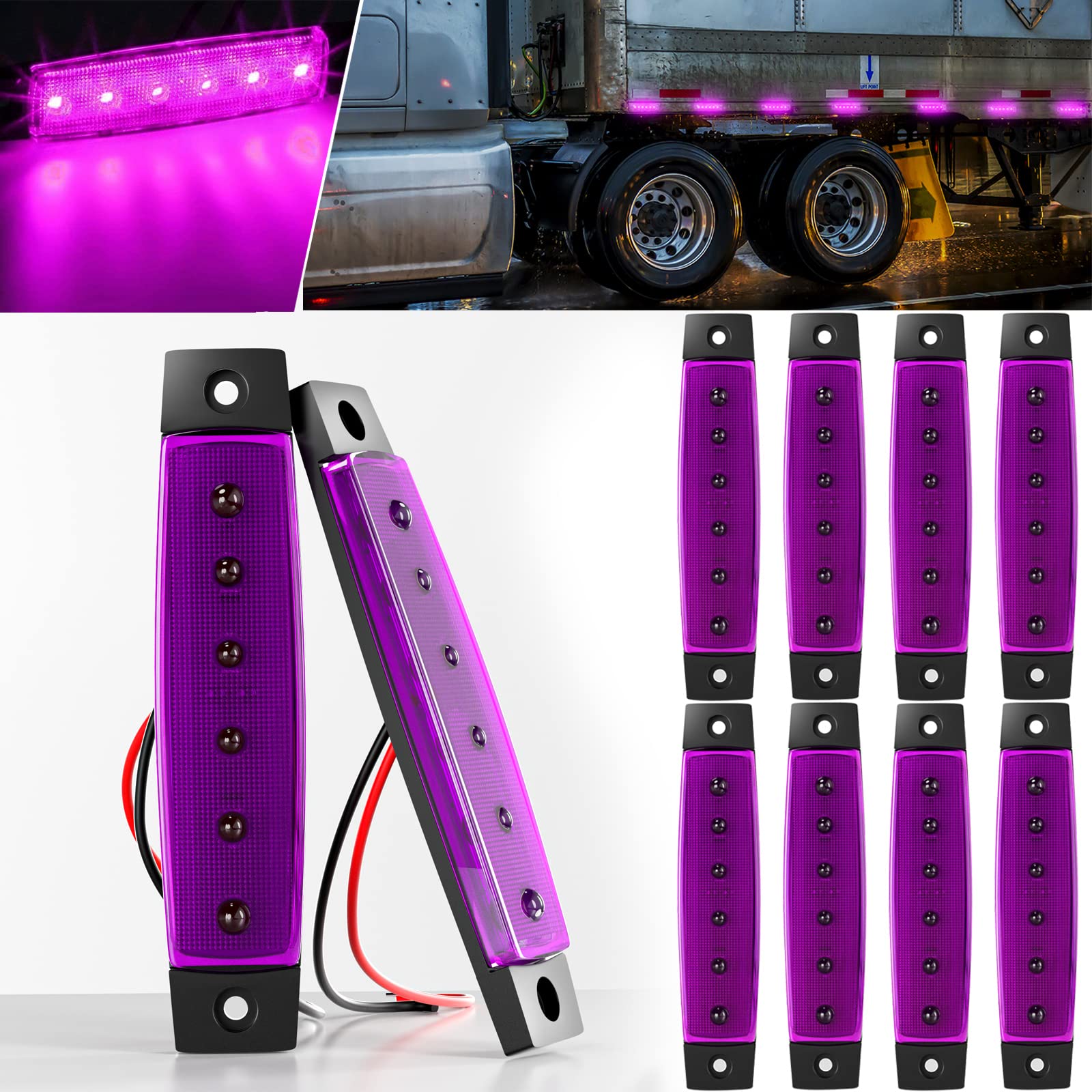 BJZ LED Trailer Marker Lights Purple 6 Led Side Marker Clearance Light Bar 12V 3.8 Front Rear Signal Indicator Light Band Waterproof for Trailer Truck Van Pickup ATV UTV RV  10Pcs