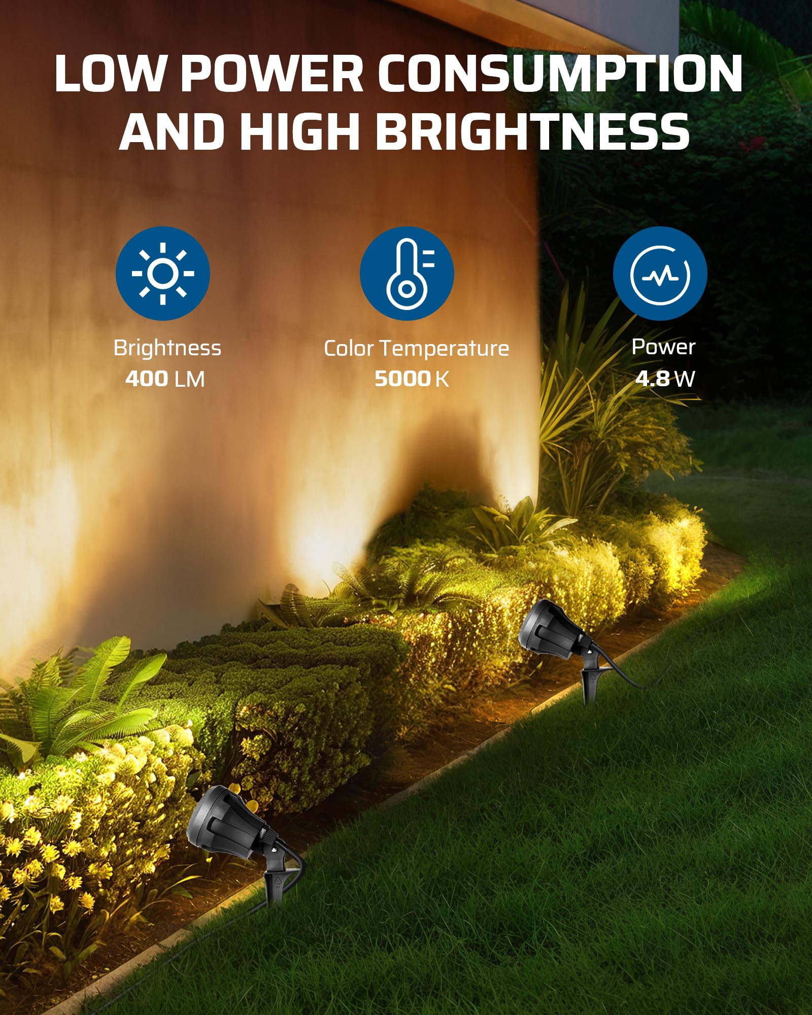 DEWENWILS LED Outdoor Spotlight, 4.8W 5000K, Waterproof, 3 Extra Lenses (Red, Green, Yellow), Black, Model HGSL01C,
