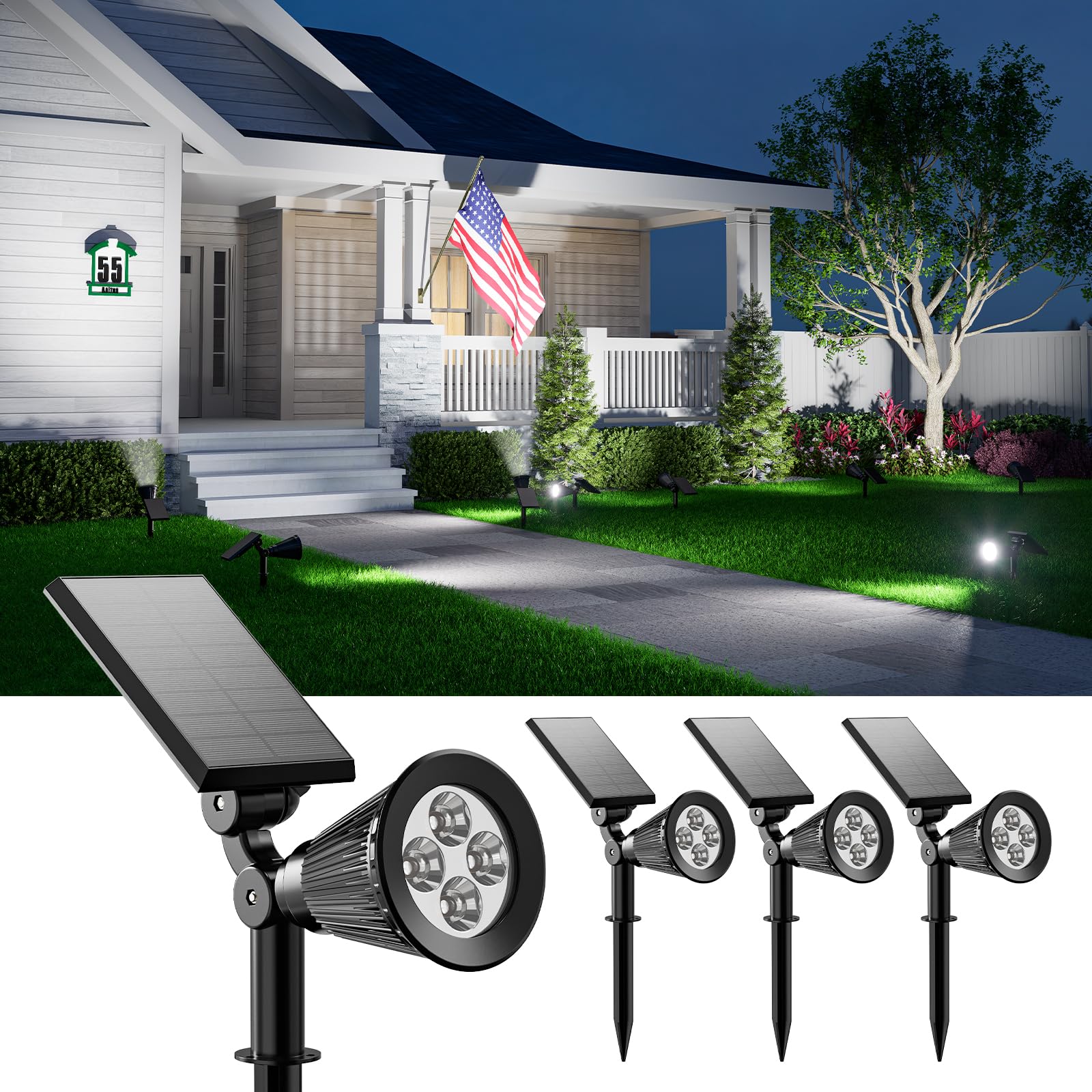 4 Pack Solar Spotlights Outdoor Waterproof for Tree, Statue, Flower, Pot, Bush, Wall, Bright LED Outside Landscape Flood Lights 