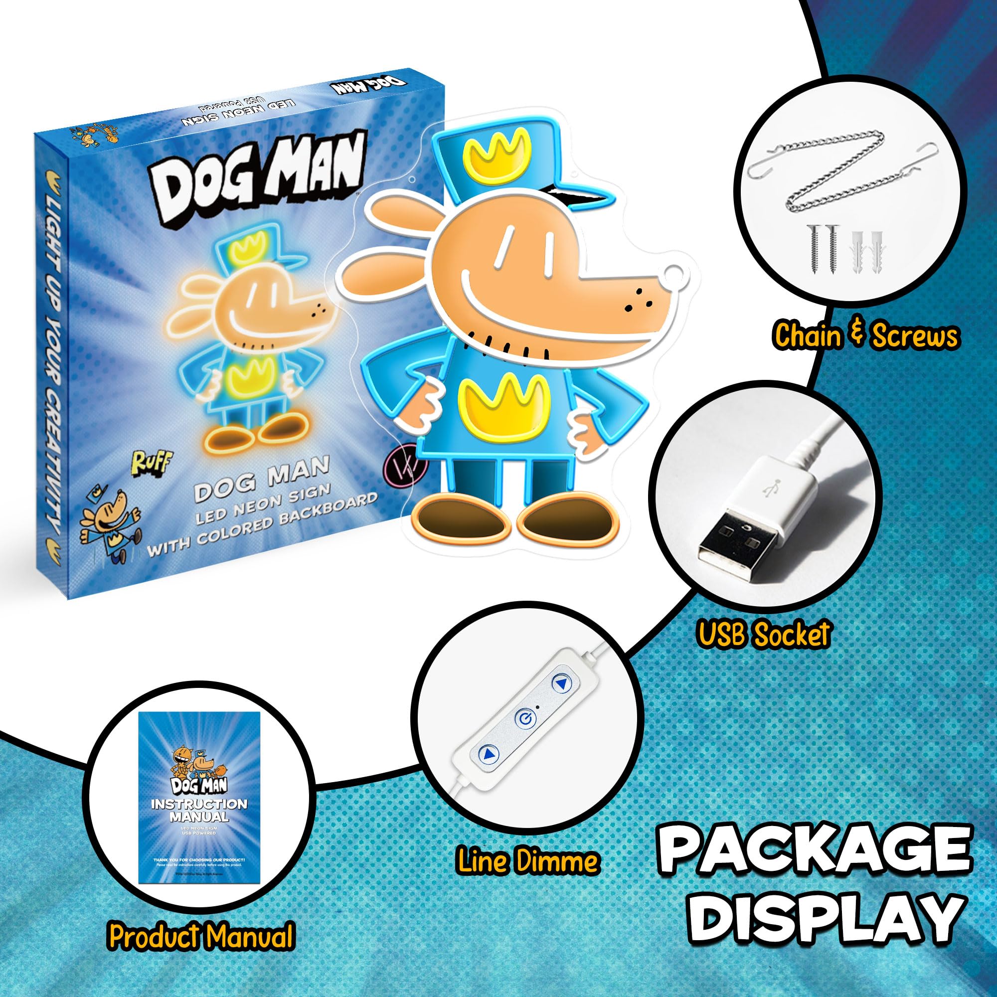 WMAT Dog Man Neon Sign - UV Printed LED Light for Wall Decor, 15 x 12.4 inches, WIKI-002, Perfect Gift for Fans & Kids' Rooms