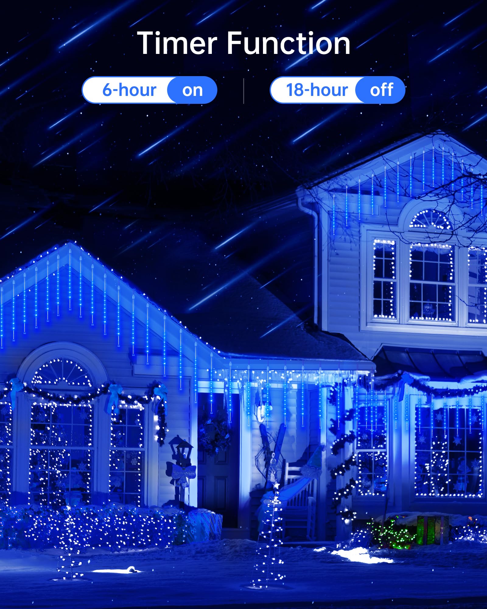 Blingstar 16" Blue Meteor Shower LED Lights - Waterproof Dripping Icicle Lights for Outdoor Xmas & Halloween Decoration