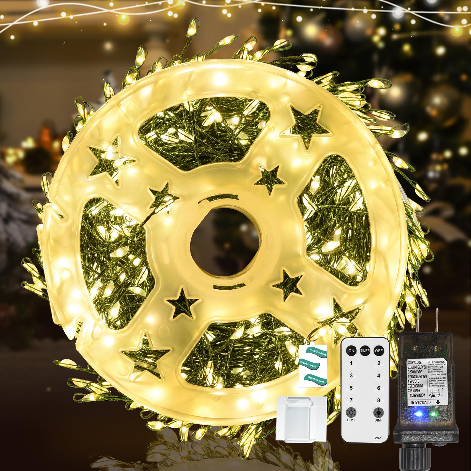 Dailyart Fairy Lights Plug in 500 Led Fairy Lights with Remote 42Ft Fairy Lights with Timer Waterproof Fairy Lights for Bedroom Wreath Party Window Wedding Decoration Warm White Green Wire