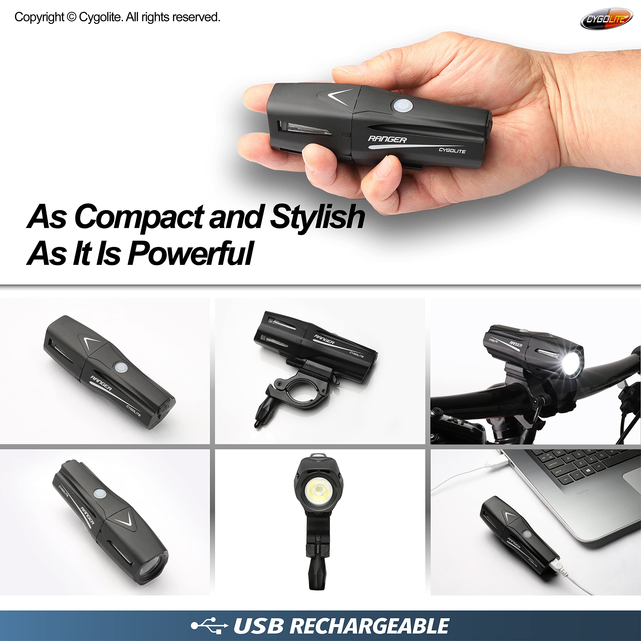 Cygolite Ranger – 1,200 Lumen Bike Light – 5 Night & 3 Daytime Modes – Compact & Durable – Ip67 Waterproof – Secured Hard Mount – Usb Rechargeable Headlight – For Road, Mountain, Commuter Bicycles