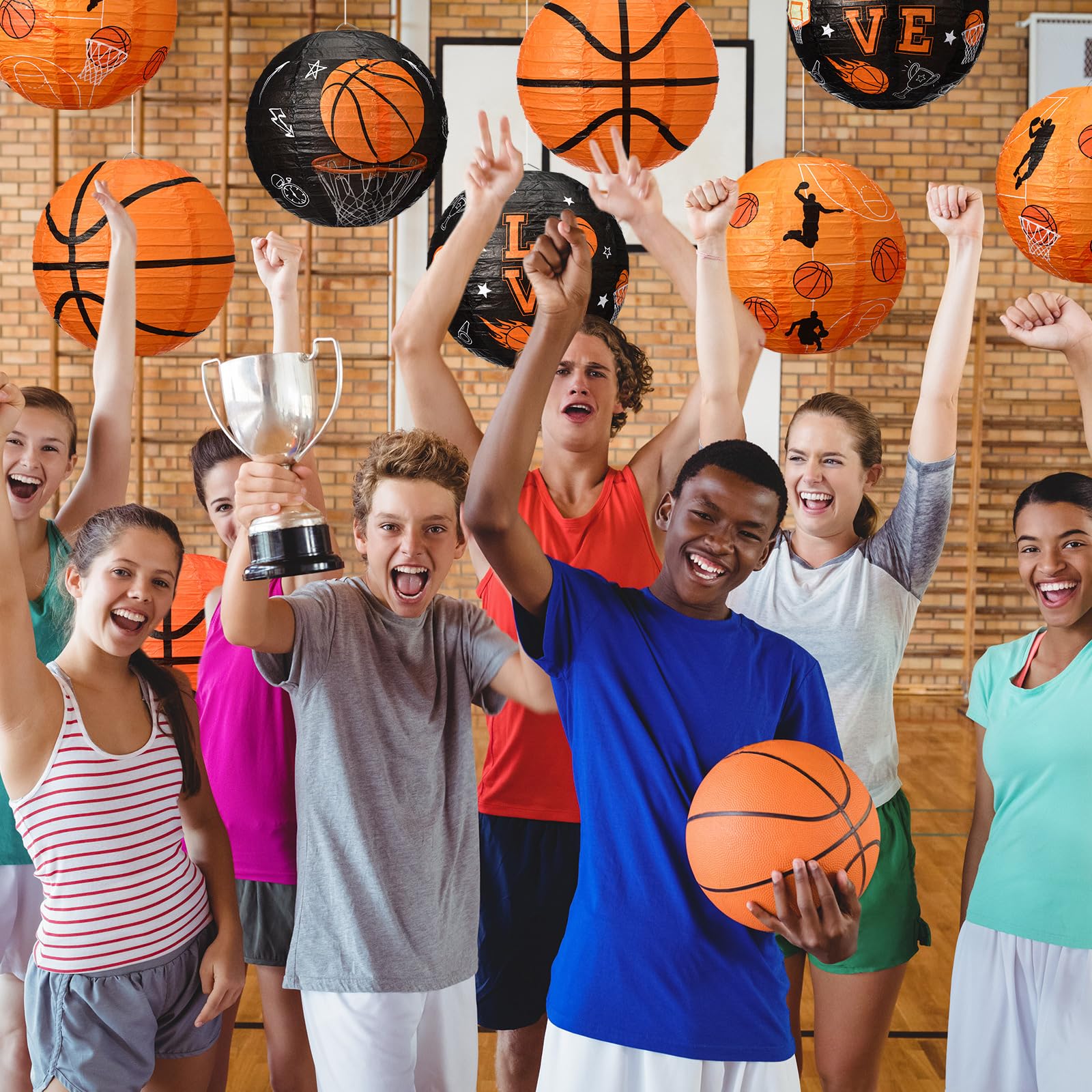 Vihose 12 Pieces Basketball Party Decorations Basketball Paper Lanterns Basketball Hanging Lanterns Sports Party Round Lanterns