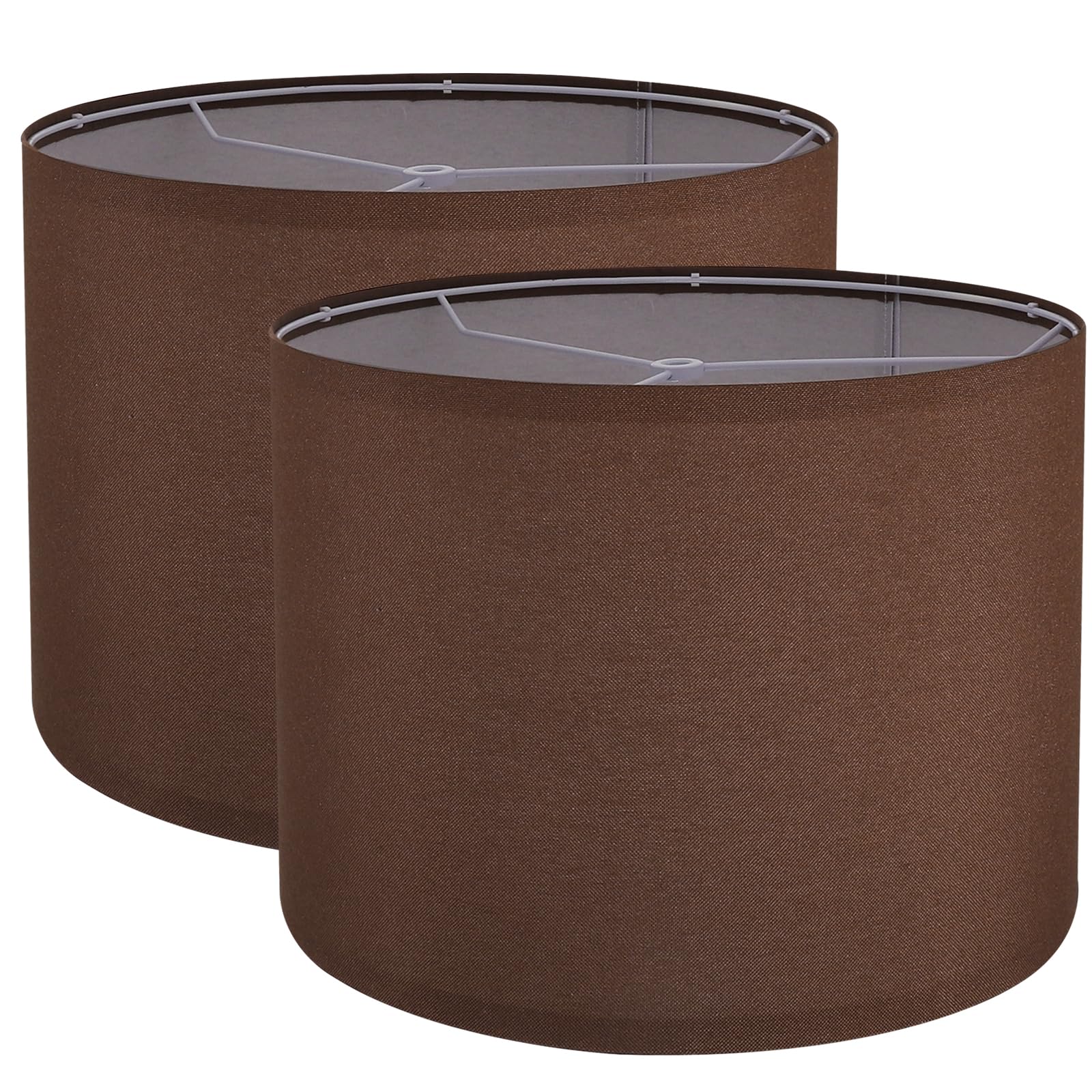Lamp Shades Set of 2  Drum Lampshade for Table Lamps Floor Lamp  13 Top X 13 Bottom X 10 High Brown Large-Medium Line Fabric Lamp Shades  Easy Assembly Replacement Lampshades