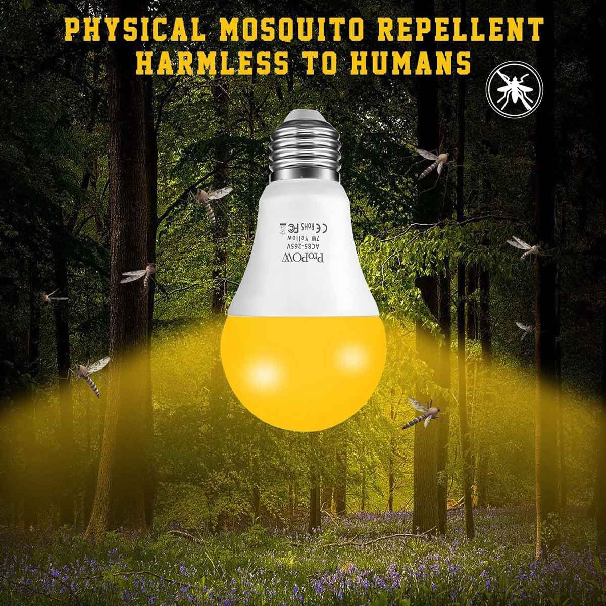 Propow Yellow Bug Light Bulb, 7W Dusk To Dawn Bug Light Bulbs 40W Equivalent Light Sensor Bulb A19 Smart Auto On/Off Led Bulbs O