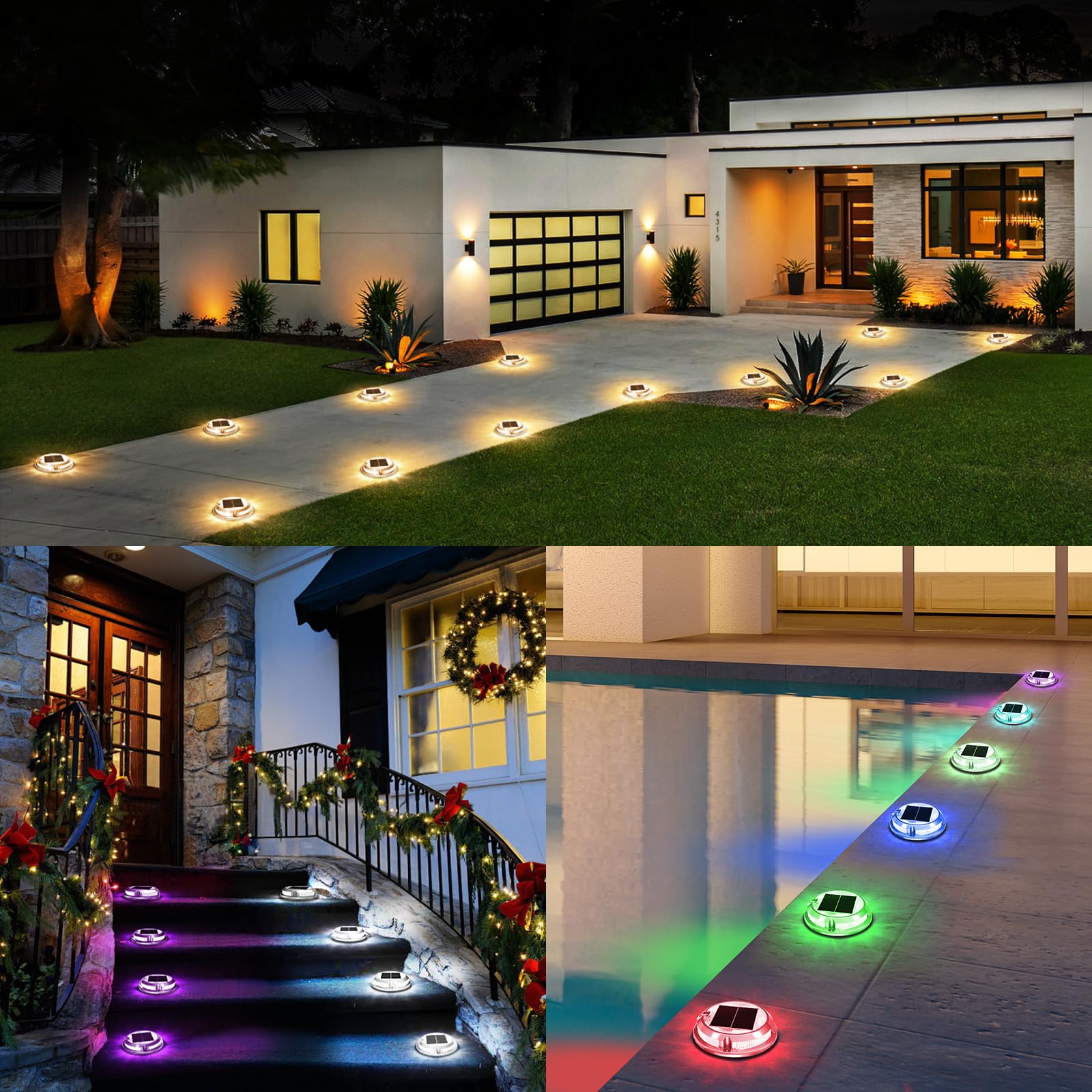 Quntis Rgb Solar Deck Lights 12 Pack, 11 Lighting Modes Solar Driveway Lights Outdoor Waterproof Ip68, Step Light For Outside, D