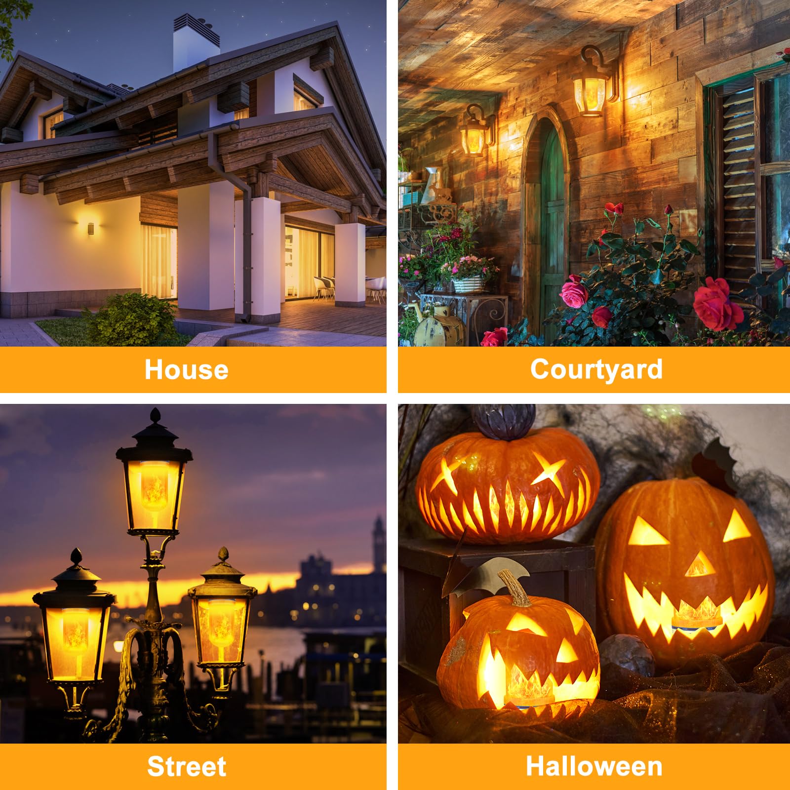 CPPSLEE LED Flame Light Bulbs, 4 Pack Yellow, E26 Base, 4 Modes Flickering Light for Holiday Decorations, Indoor/Outdoor Use