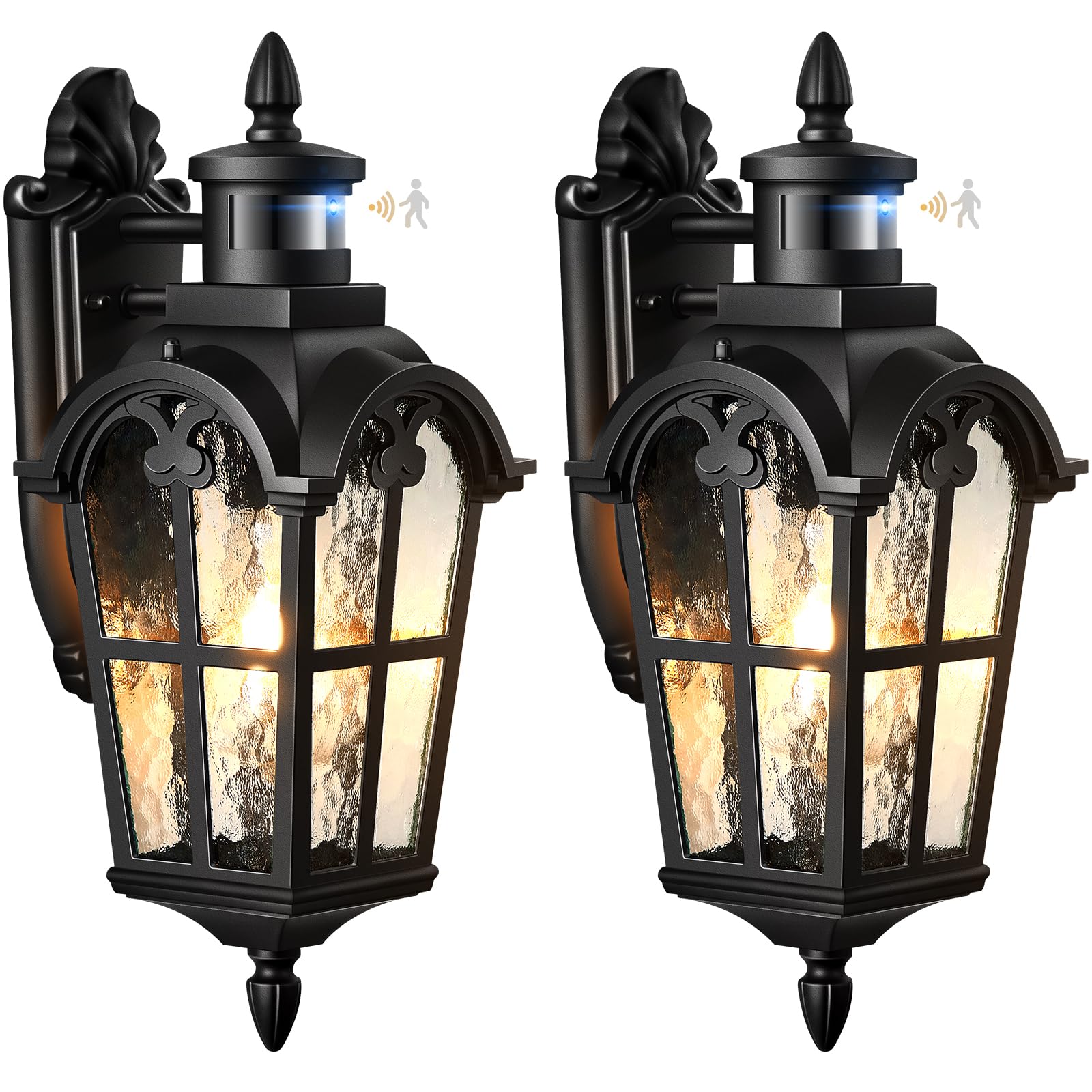 VIANIS 2 Pack Motion Sensor Light Outdoor  Black Dusk to Dawn Outdoor Sconce Lights  Anti-Rust Waterproof Outside Light Fixtures Wall Mount  Exterior Lighting Fixture for House Porch Garage Entryway