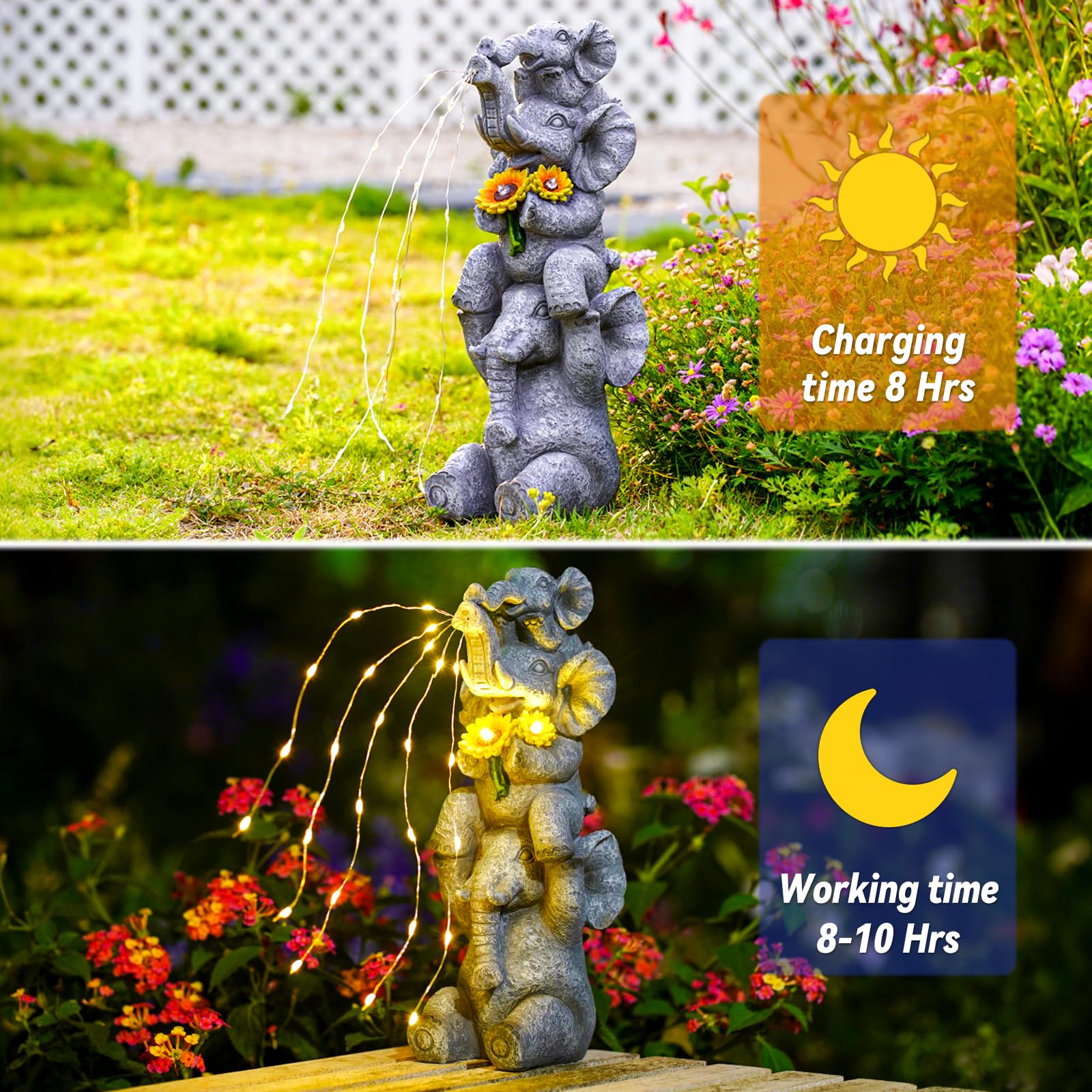 Solar Garden Decor Elephant Statue Outdoor  Luck Triple Elephant Decorations For Yard Porch Lawn Patio - Ideal Gifts For Women Mom Grandma Senior Elder Or Birthdays 12