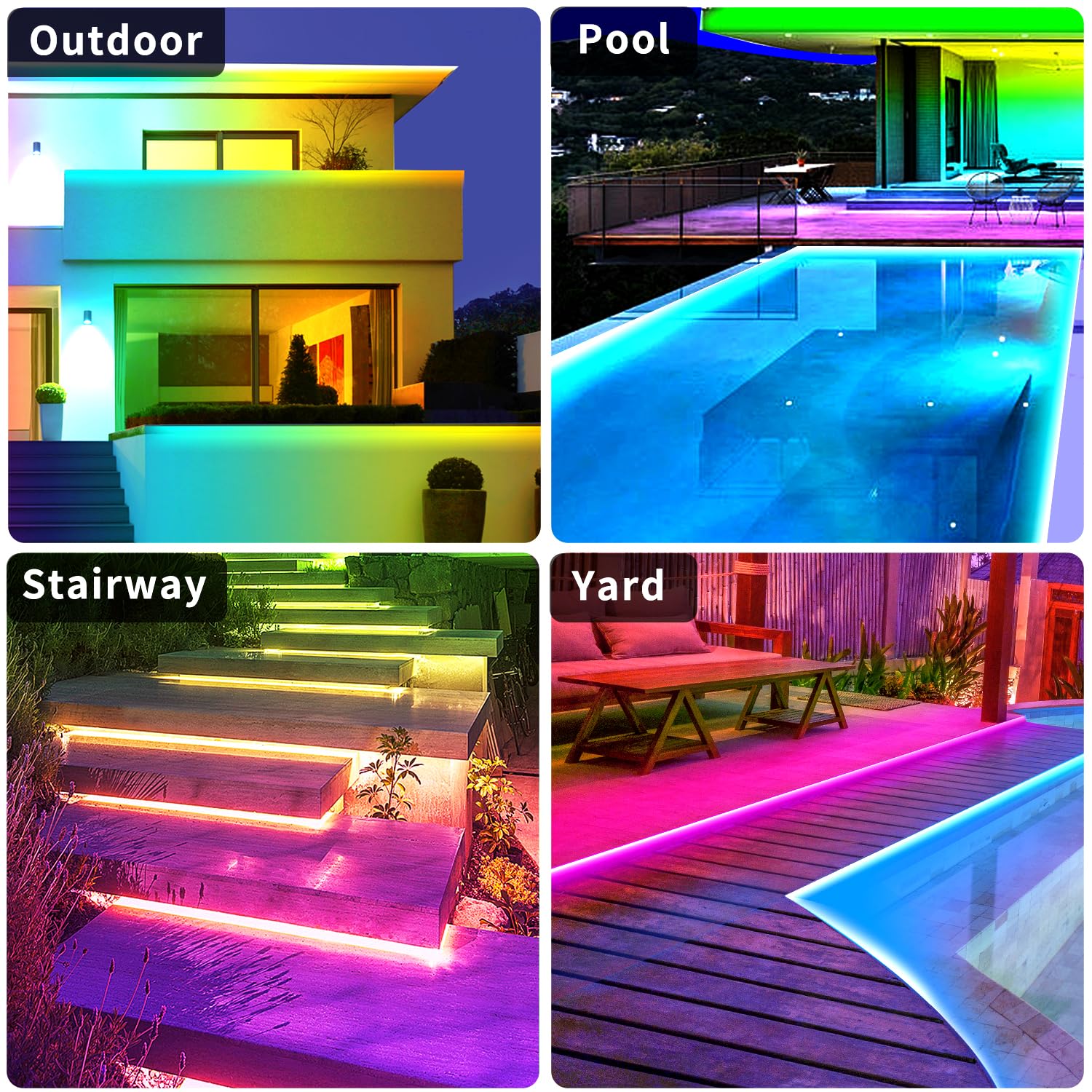 Vimeepro 400Ft Outdoor Led Strip Lights,Ip68 Outside Led Light Strips Waterproof With App/Remote Control,Music Sync Rgb Exterior
