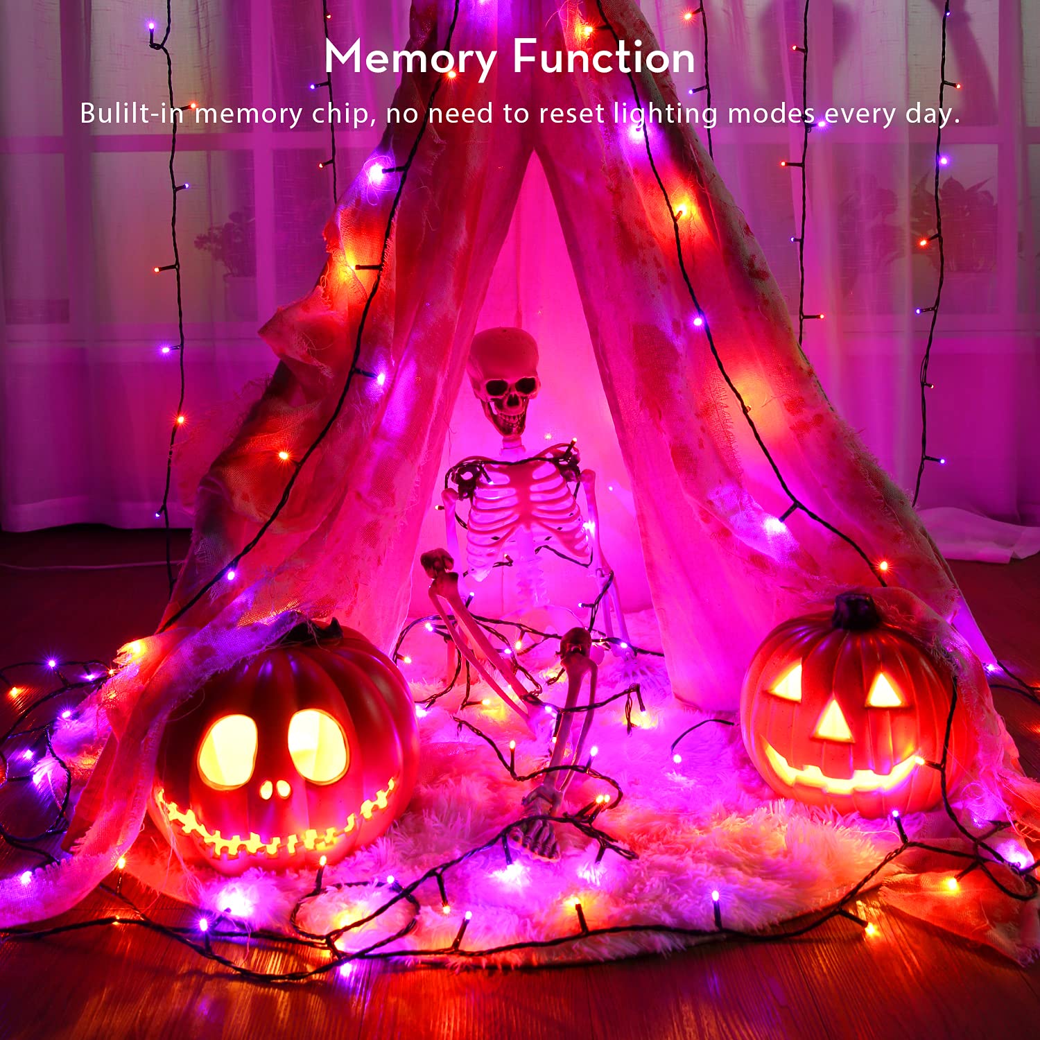 Brizlabs Orange & Purple Halloween Lights, 78.74Ft 240 Led Orange Lights Connectable, 8 Modes Outdoor Purple Halloween Light Wit