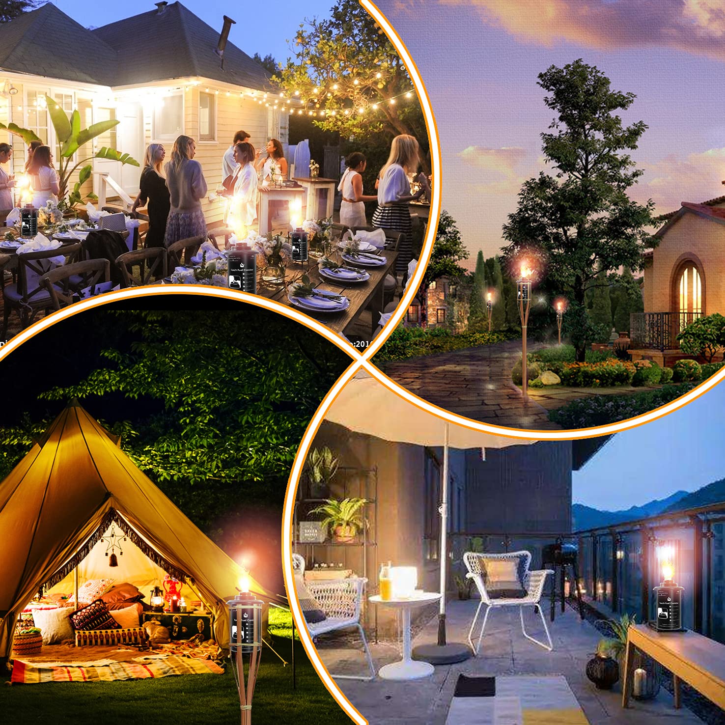 Zszmfh 6 Pack Torch Canisters,12 Oz Bamboo Torch Refillable Replacement Canister, Outdoor Citronella Fuel Torch Canister With Wicks And Covers,For Luau Party, Diy Garden Decor.