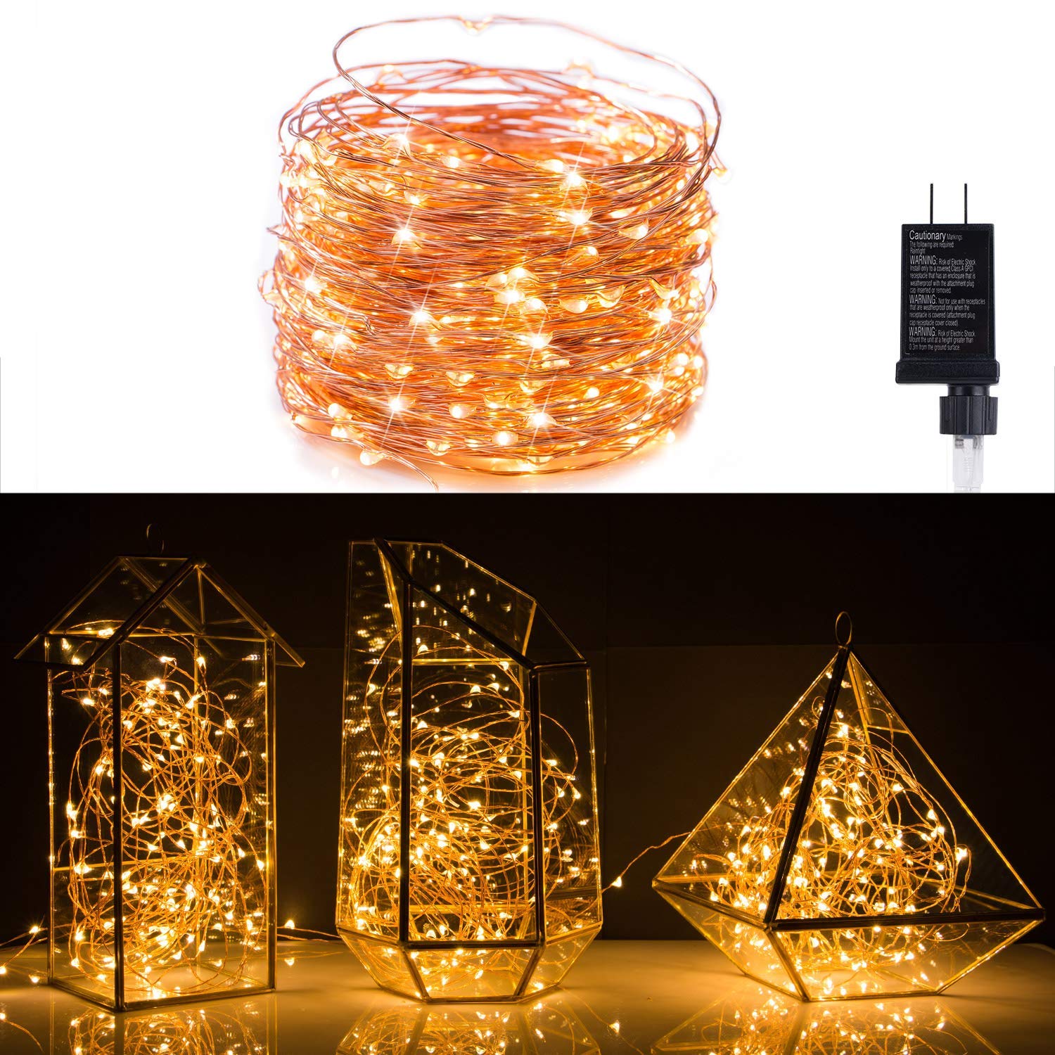 Minetom Fairy Lights, 300 LEDs Warm White String Lights, Waterproof Flexible Copper Wire, 99 Feet for Indoor/Outdoor Use