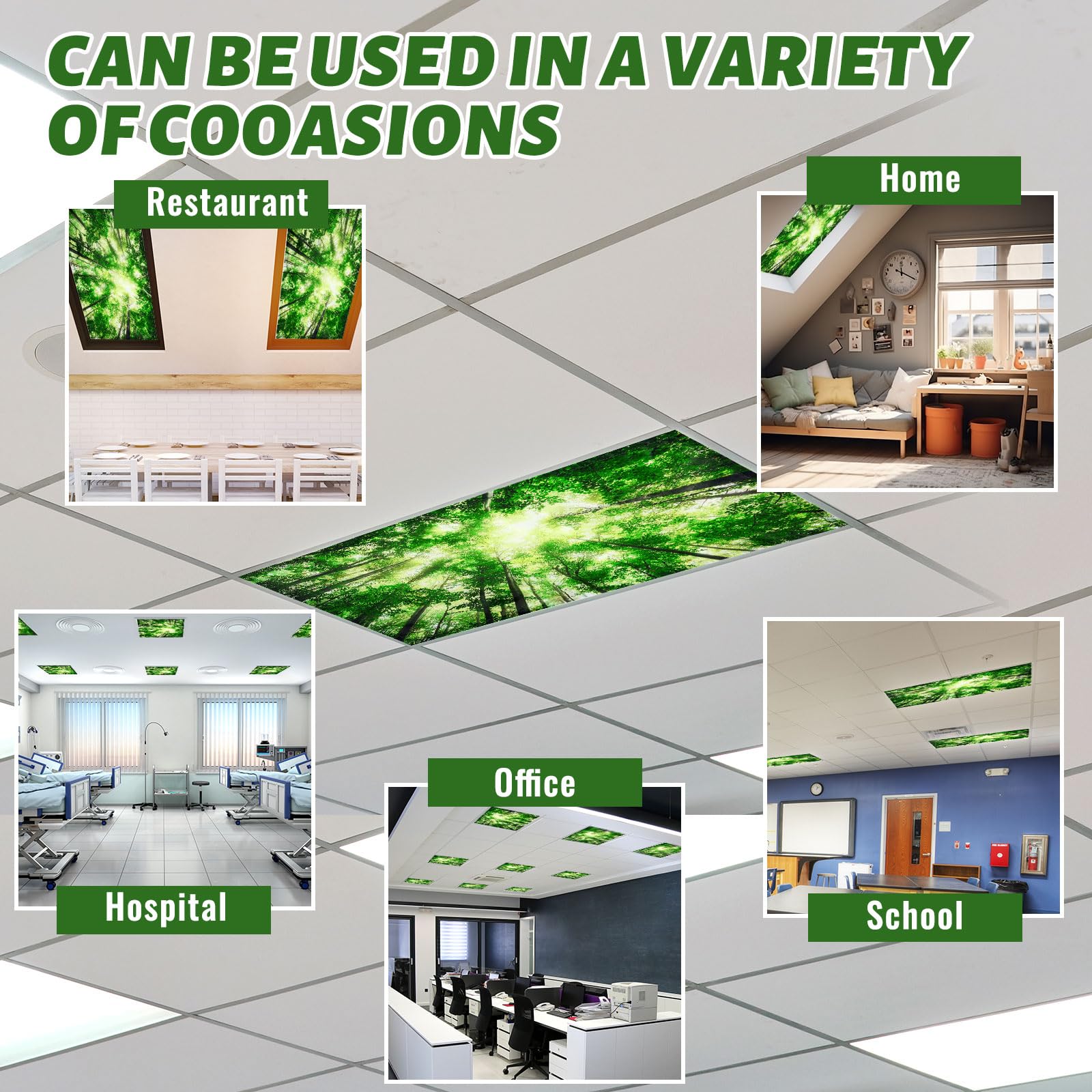 Patelai Fluorescent Light Cover Shade with 10 Magnets, 4 x 2 Feet, Green, Model PT-Patelai-133563 for Classroom and Office Decor