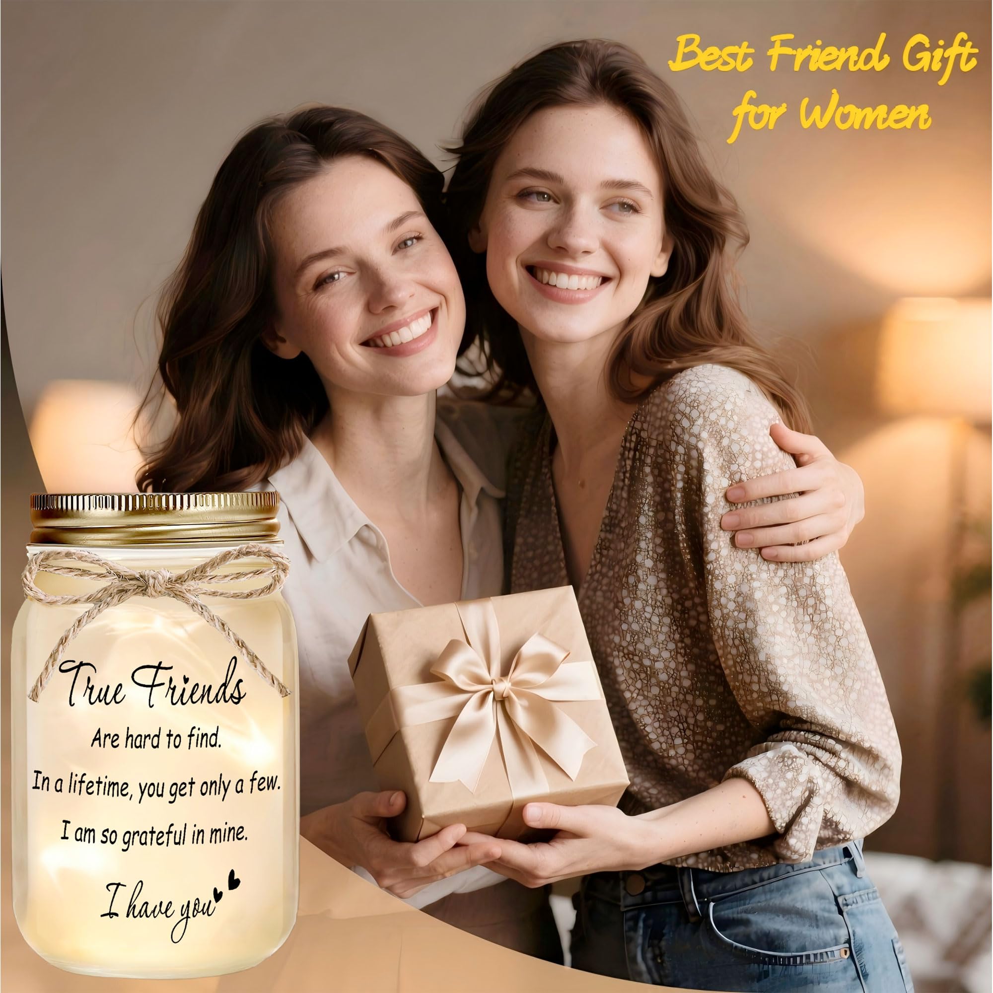 Rxyjlhjx Mason Jar Night Light - Best Friend Gift, Glass, 5.2"H x 2.7"W, Christmas Decor, Model MSG05, Color: Friend