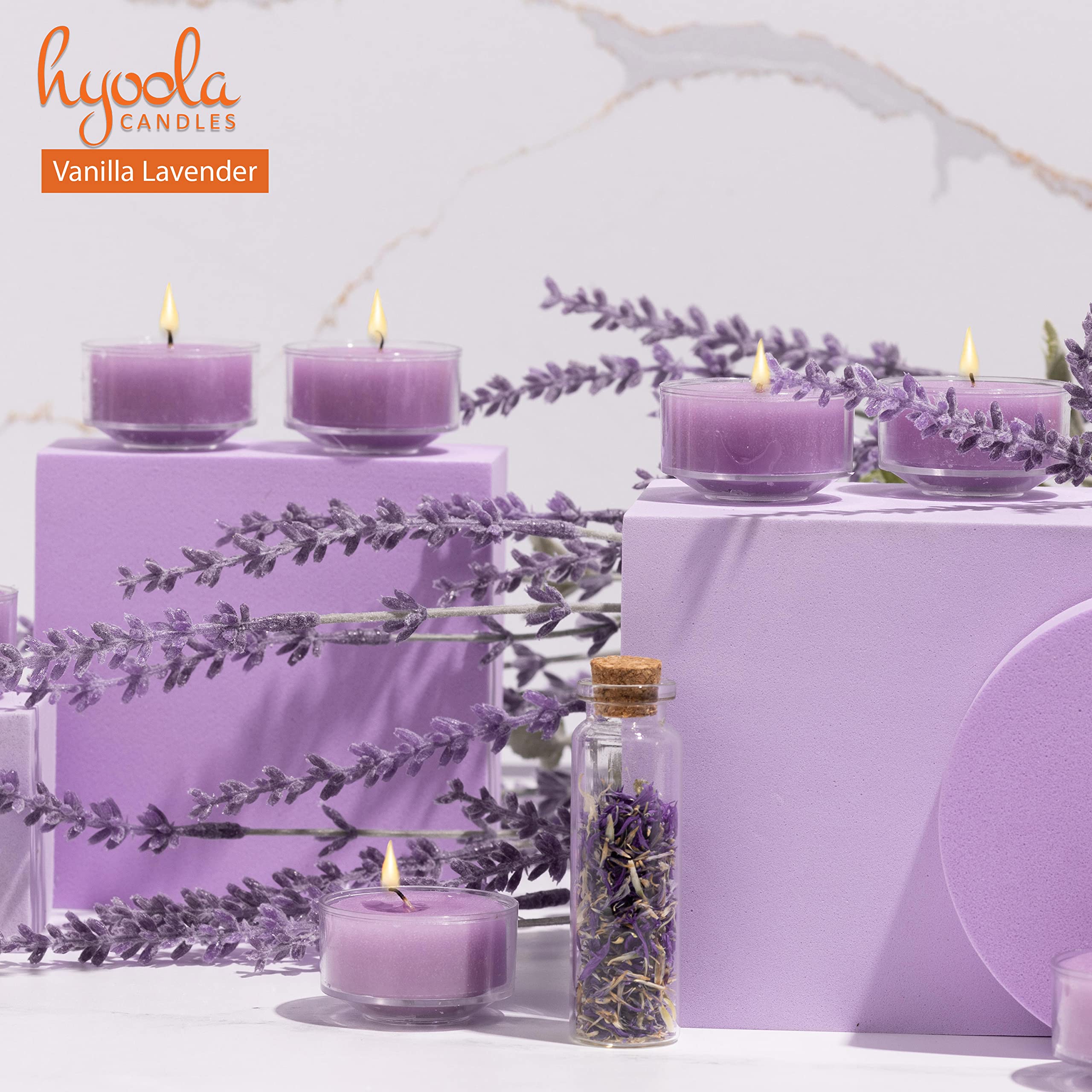 Hyoola Scented Tealight Candles - Clear Cup - Vanilla Lavender Tealight Candles Scented - 6 Hour Burn Time - 15 Pack - European Made