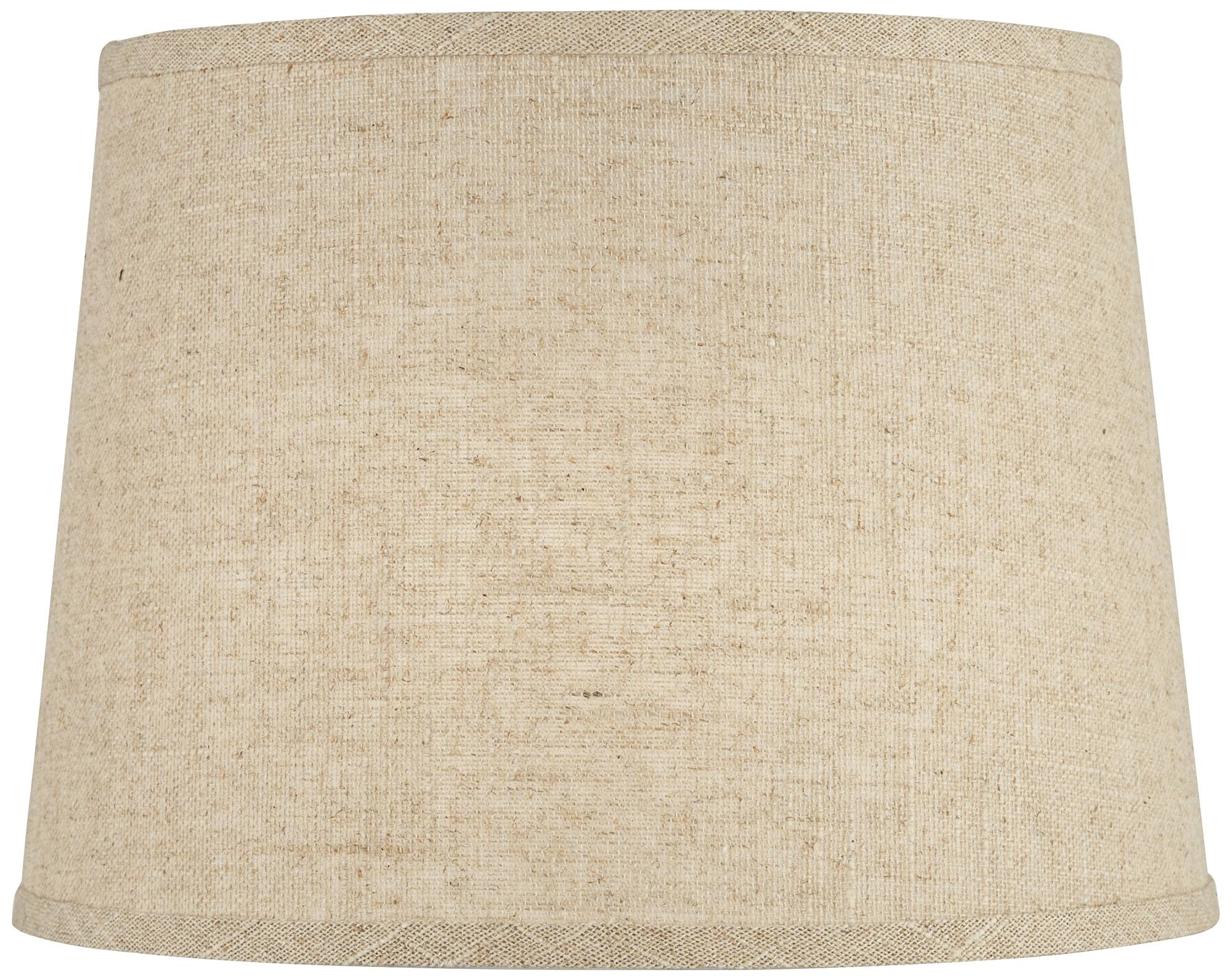 Set Of 2 Hardback Drum Lamp Shades Burlap Linen Medium 11'' Top X 13'' Bottom X 9.5'' High Spider With Replacement Harp And Fini
