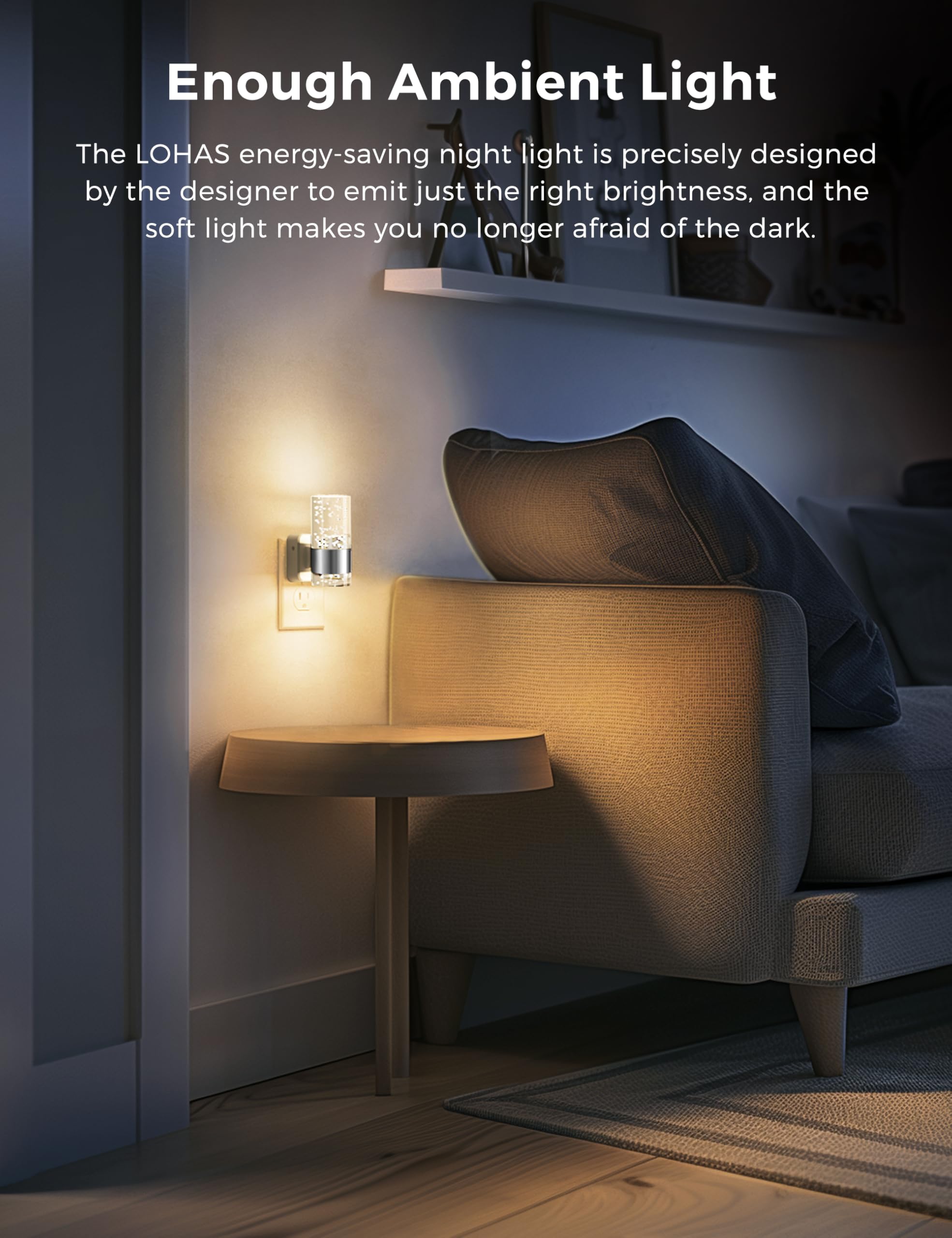 L LOHAS LED Dimmable Night Light, 2 Pack Acrylic, 0-100 LM Adjustable Brightness, 3000K with Dusk to Dawn Sensor, Sliver-3000K