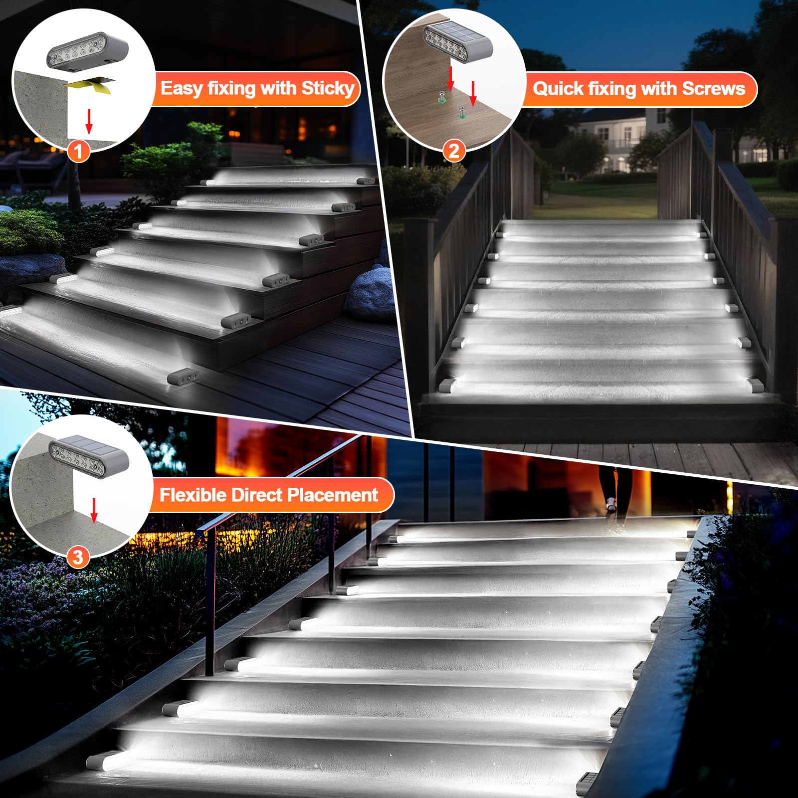 Xillumi Core Solar Step Lights For Outside  8-Pack Stair Light Outdoor Waterproof Ip67  14 Led Cool White Light Solar Powered Lighting For Steps  Stairs  Deck  Patio  Walkway  Front Porch Decor