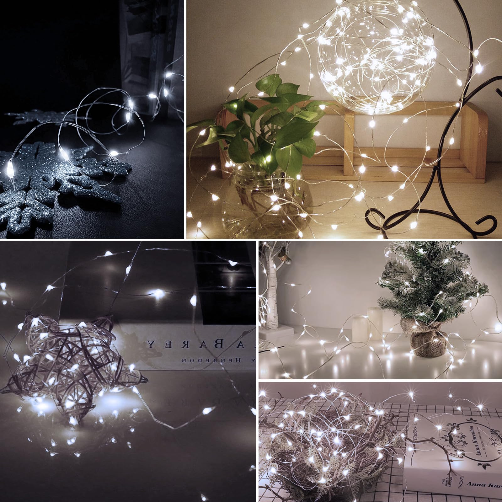 Aikei 24 Pack Led Fairy Lights Battery Operated, String Lights Waterproof 7 Feet 20 Led Firefly Starry Lights For Wedding Party Bedroom Garden Christmas Outdoor Indoor Decoration White